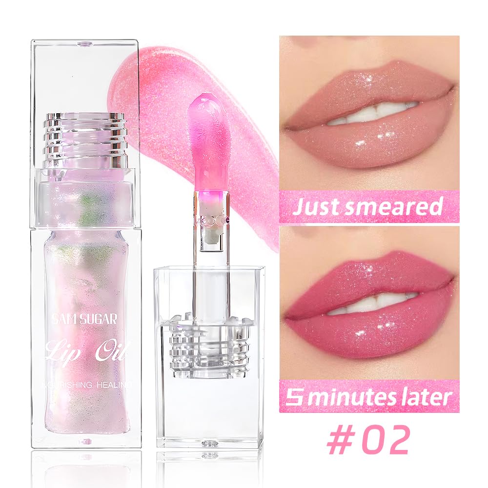 2PCS Magic Color Changing Lip Oil - Hydrating Long Lasting Lip Gloss with Big Brush, Warm Color Changing & Shimmery Fresh Texture | Perfect for Daily Wear, Date Night & Special Occasions