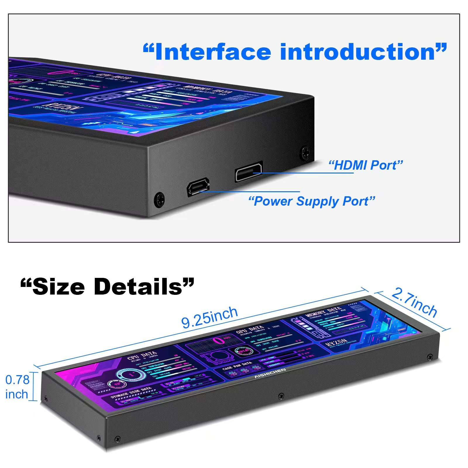 8.8 Inch IPS USB Mini Screen - PC Temperature Display & Sensor Panel Monitor with AIDA64 Support for CPU, RAM, GPU Data - ARGB Computer Case Secondary Screen for Gaming PC, Workstation & Home Office Setup