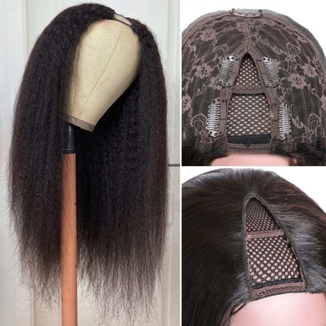 Beauty Forever 10A Grade Human Hair V Part Wig - Kinky Straight Glueless U Part Wigs for Women | 150% Density, No Leave Out, Beginner Friendly with Clips | Natural Color 18 Inch | Perfect for Daily Wear, Special Occasions & Protective Styling