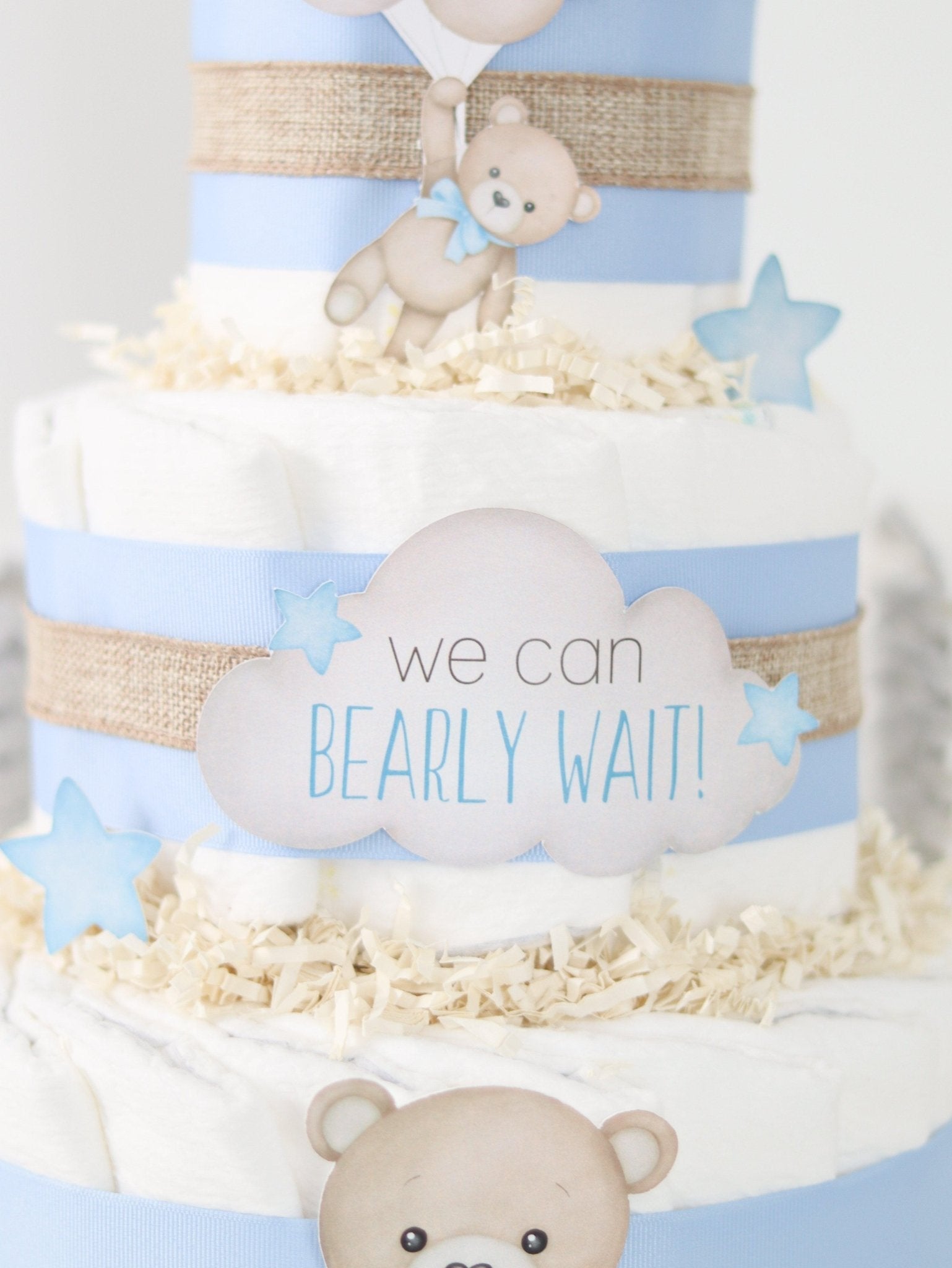 Adorable Blue Teddy Bear Diaper Cake - Perfect Baby Shower Gift & Nursery Decor - SKU: DCBG1003