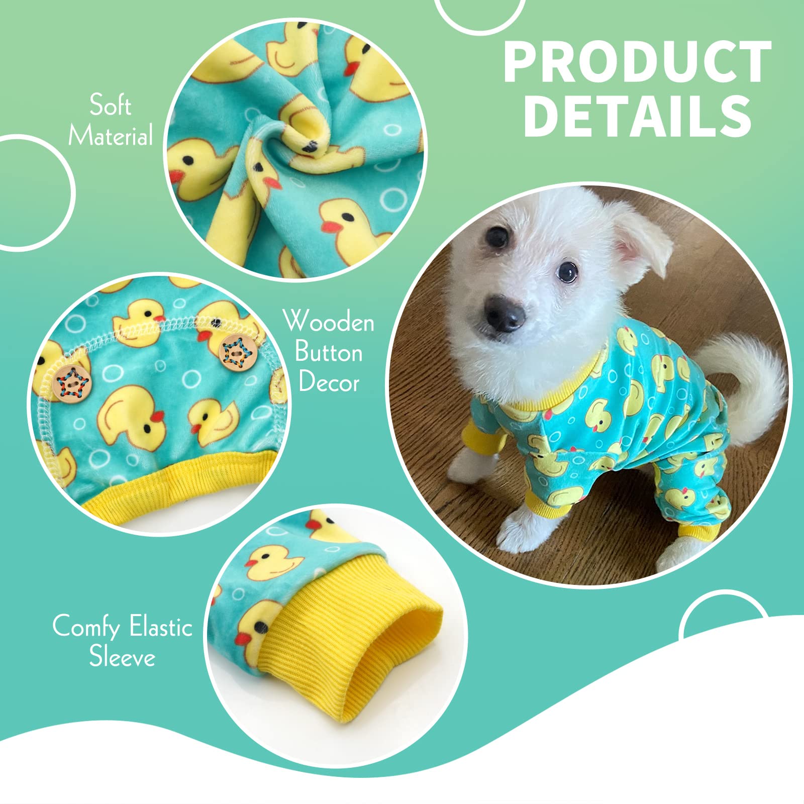 KYEESE Yellow Ducks Dog Pajamas - Soft Surgery Recovery Suit for Small Dogs & Cats, Cozy Dog Onesie & Costume for Post-Surgery Care, Winter Warm Dog Coat (Perfect for Recovery, Indoor Lounging & Photo Shoots)