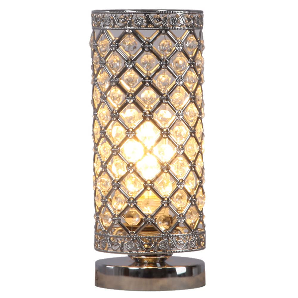 ZSIDA Crystal Table Lamp - Modern Bedside Nightstand & Desk Lamp with Crystal Beads Lampshade, Art Deco Style Lighting for Bedroom, Living Room, Office Decor