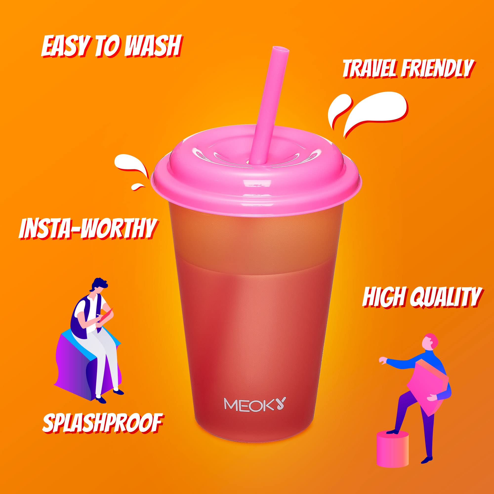 Meoky 12oz Color Changing Plastic Cups with Lids & Straws - 12 Pack Reusable Kids Tumblers for Cold Drinks, Summer Parties, Picnics, and Outdoor Activities
