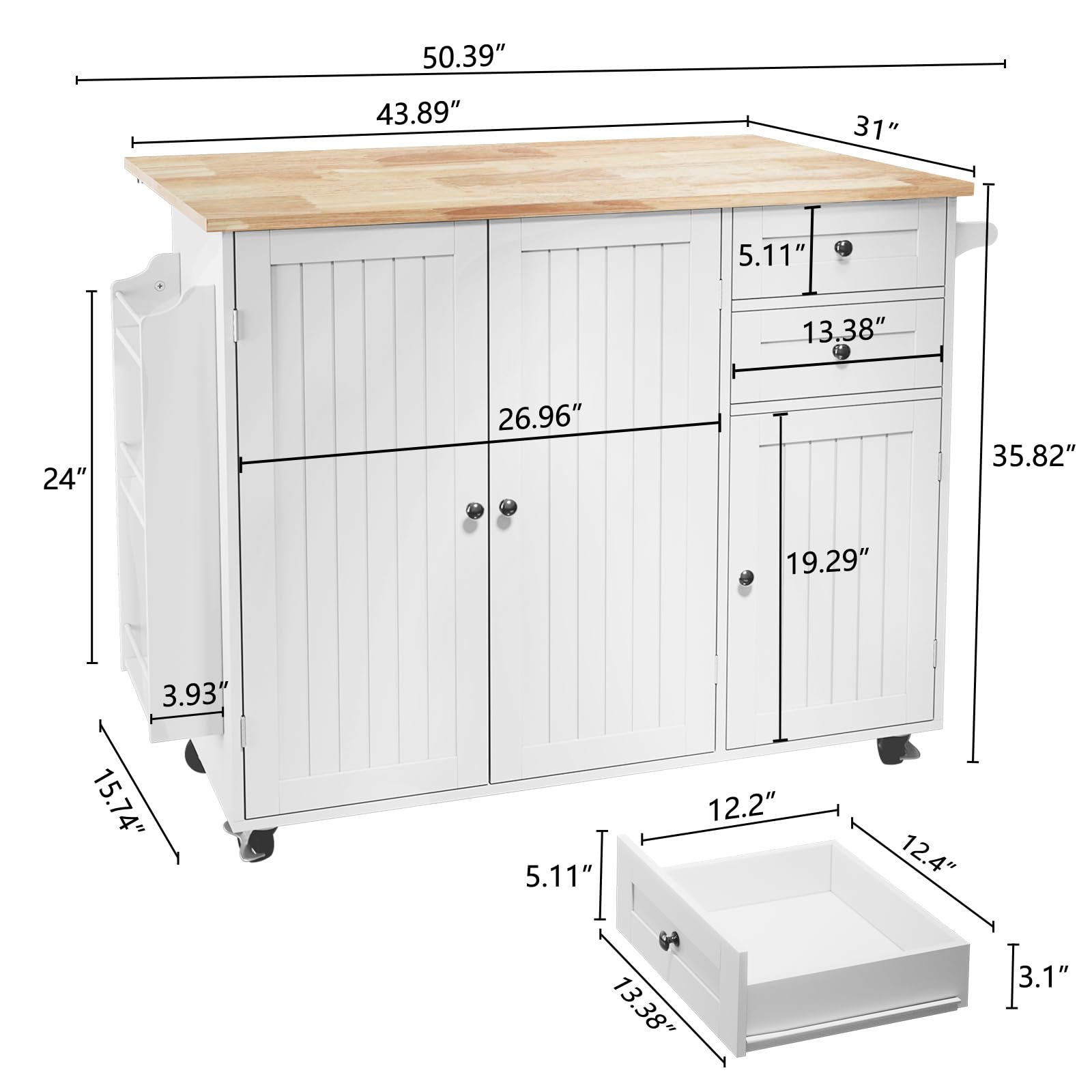 HLR Mobile Kitchen Island with Storage - Rolling Cart with Drop-Leaf Breakfast Bar, Spice Rack & Tower Shelves - Perfect for Small Kitchens, Apartments & Entertaining