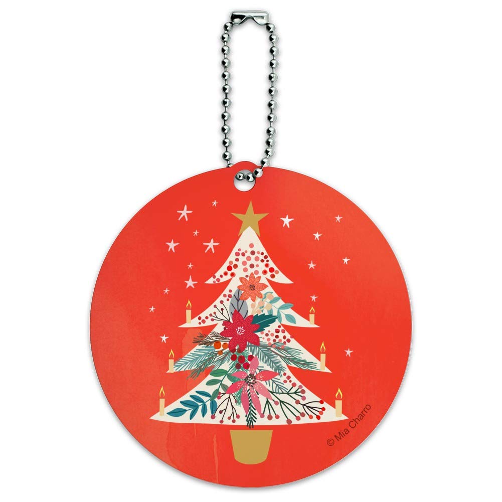 Christmas Tree with Candles Round Luggage ID Tag - Durable Suitcase & Carry-On Baggage Identifier for Travel Accessories | Perfect for Holiday Travel & Gift Giving