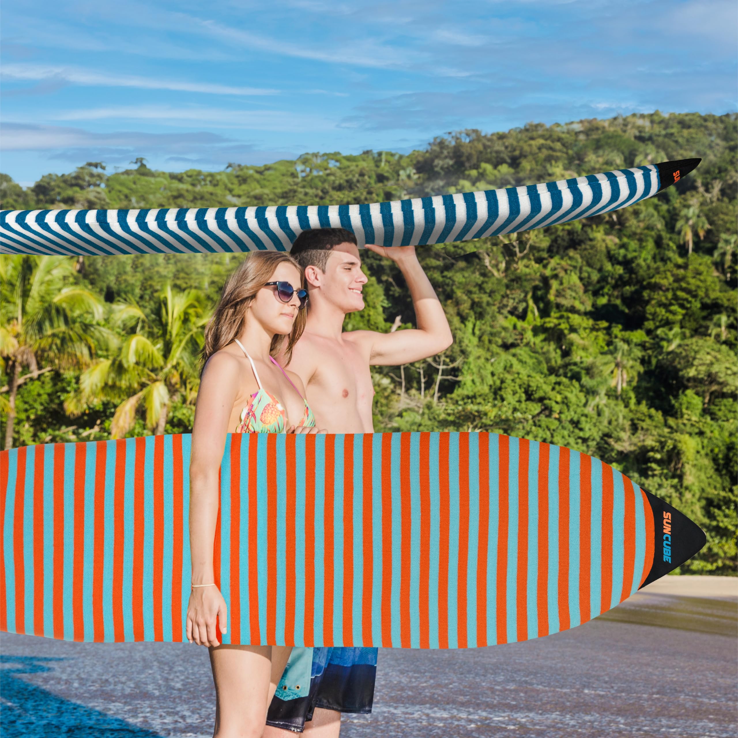 **SUN CUBE Surfboard Sock Cover - Stretchy Protective Bag for Longboard, Hybrid & Shortboard - Ideal for Travel, Storage & Board Protection**