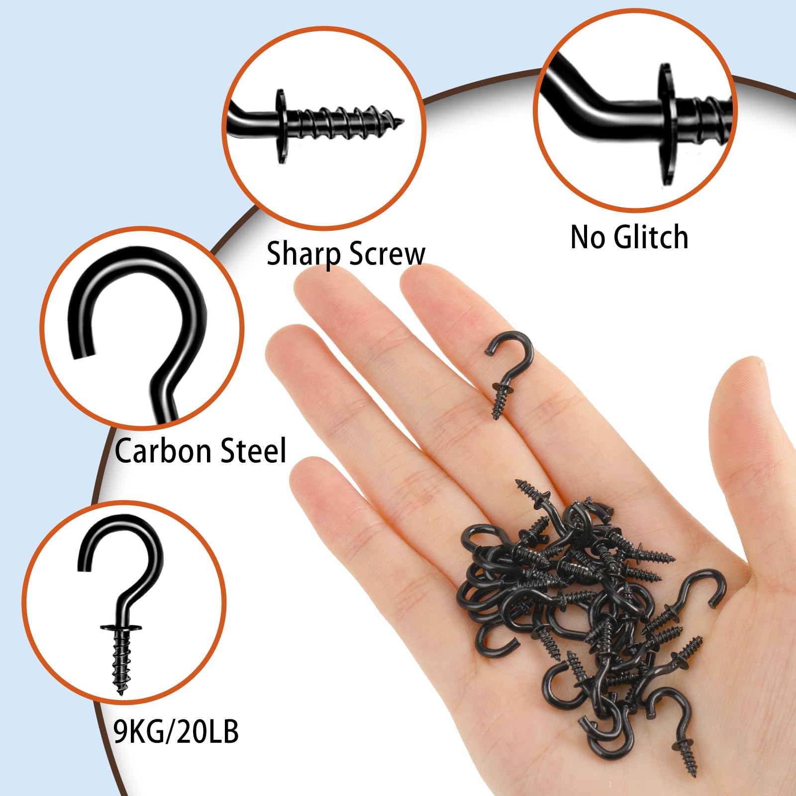 100-Pack Black Small Screw Hooks - 0.5 Inch Metal Ceiling Hooks for Hanging Plants, Pictures & Decor - Durable Tiny Screw-in Cup Hooks Kit for Home, Office & DIY Projects