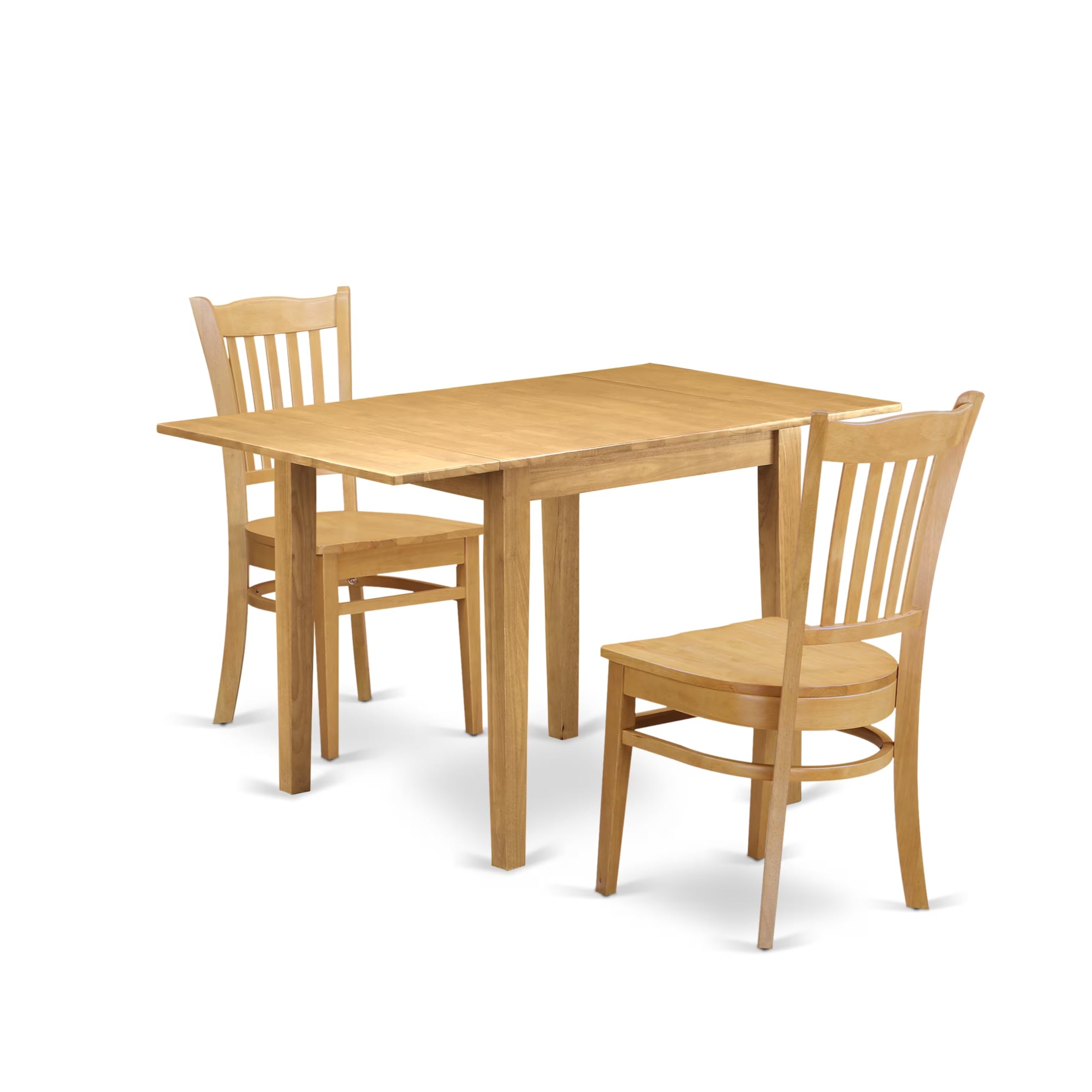 East West Furniture NDGR3-OAK-W 3-Piece Small Space Dinette Set with Drop-Leaf Rectangle Dining Table & 2 Chairs, 30x48 Inch, Oak - Perfect for Apartments, Breakfast Nooks & Cozy Dining Areas