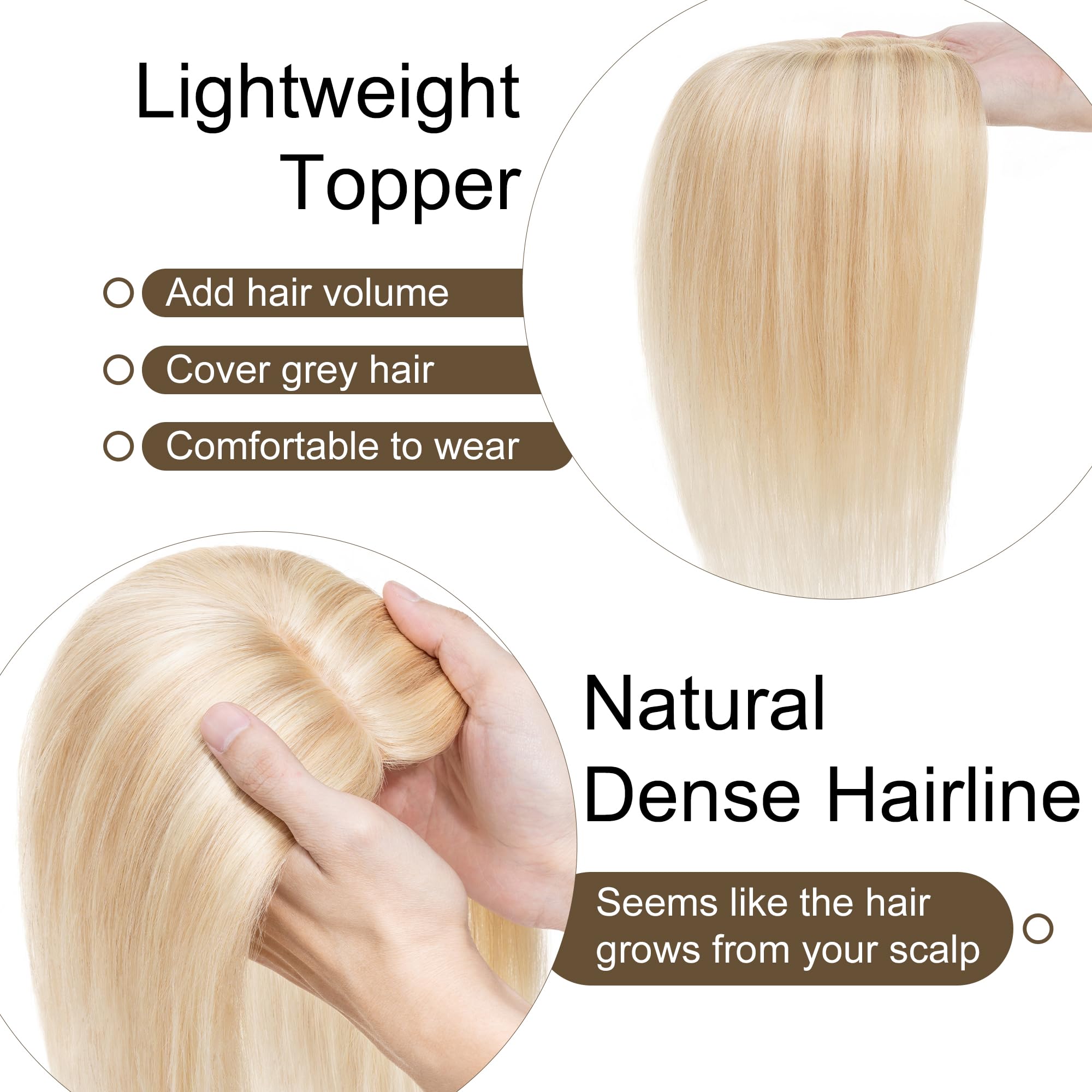 SEGO Real Human Hair Toppers for Women - No Bangs, 130% Density, 10x12cm Silk Base, 100% Remy Human Hair Clip-in Top Wiglet for Thinning Hair (10 Inch, Ash Blonde & Bleach Blonde) - Perfect for Daily Wear, Parties & Special Occasions