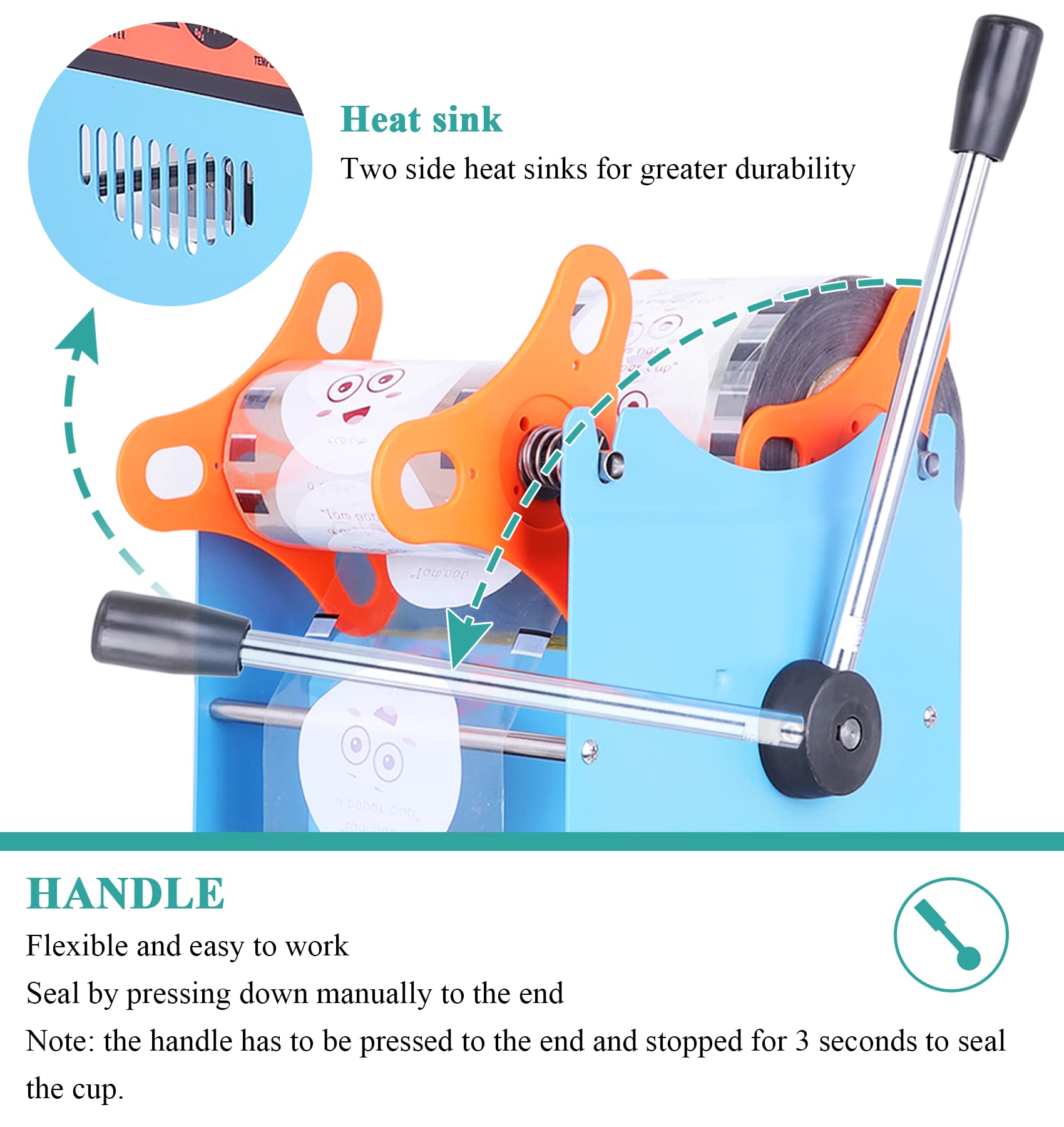 270W Manual Bubble Tea Cup Sealer Machine for 90/95mm Diameter Cups - 220V Milk Tea Sealing Device for Boba Shops, Cafes & Home Use (Perfect for Sealing Milk Tea, Smoothies & Iced Coffee Cups)