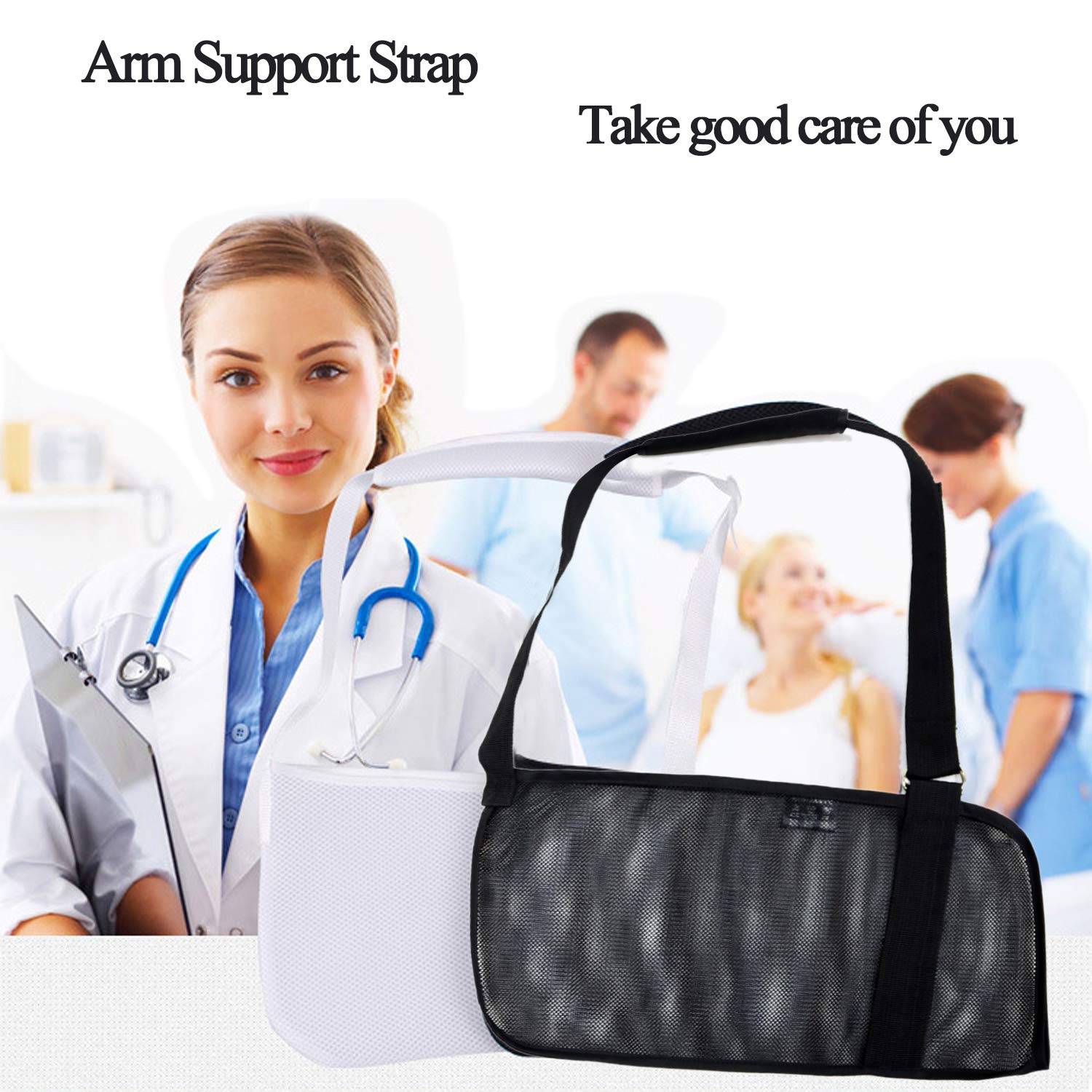 Adjustable Breathable Mesh Arm Sling for Shower - Right/Left Shoulder Support for Torn Rotator Cuff, Elbow & Wrist Injuries - Waterproof Forearm Sling for Men & Women (Black) - Ideal for Post-Surgery Recovery & Daily Hygiene
