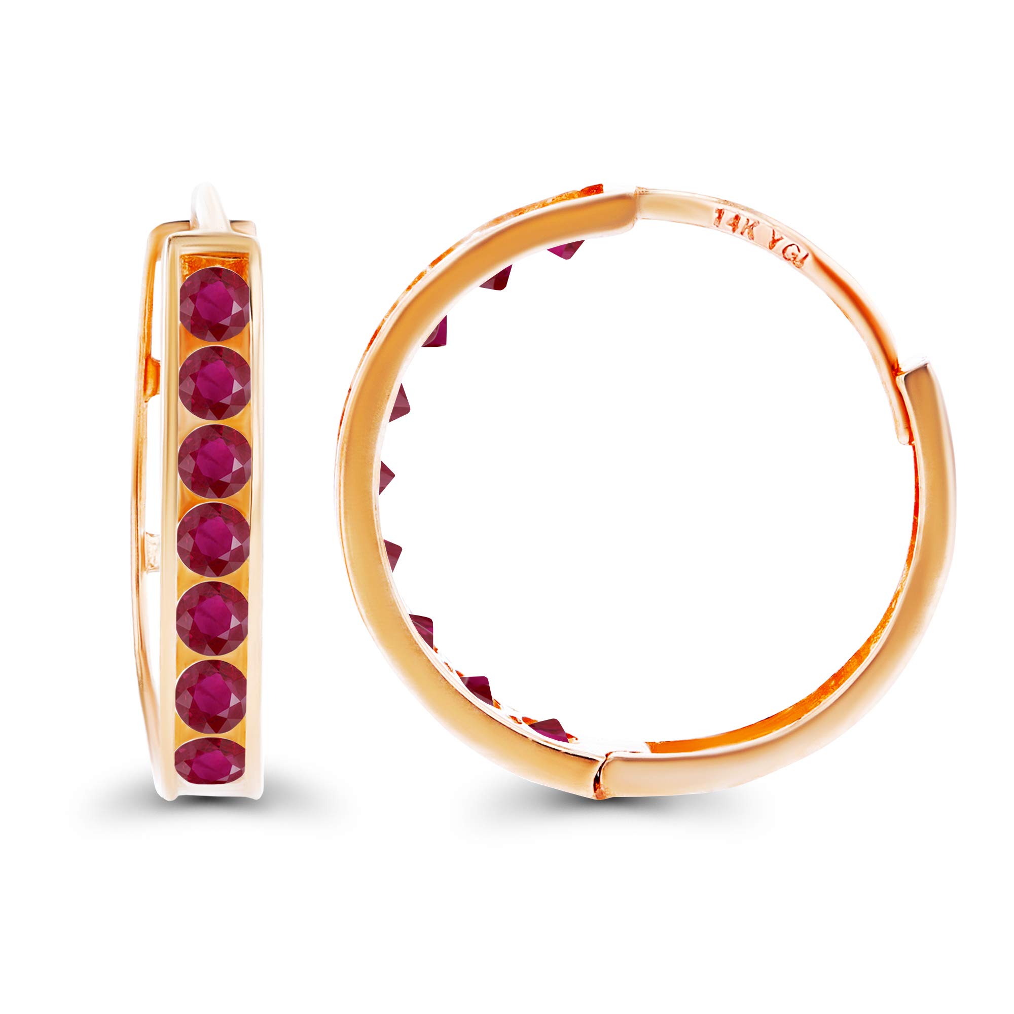 14K Solid Gold 3x17mm Genuine Birthstone Huggie Hoop Earrings for Women | 3mm Round Natural or Created Gemstone Channel Set | Perfect for Everyday Wear, Gifts & Special Occasions