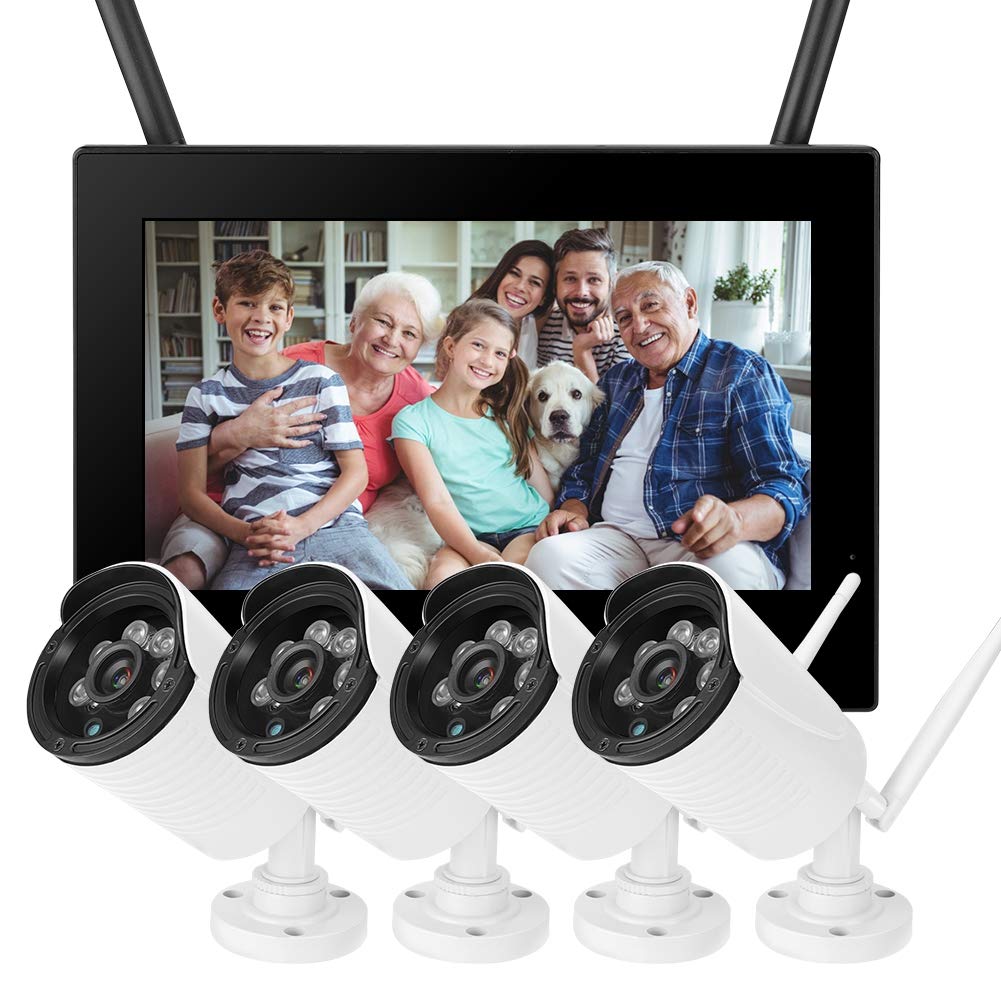 10in 1.3MP HD Wireless WiFi Security Camera System - 4 Pack Indoor/Outdoor Bullet Surveillance Cameras with Smart DVR for Baby Monitor & Home Security (110-240V) - Perfect for Home, Office, and Business Surveillance