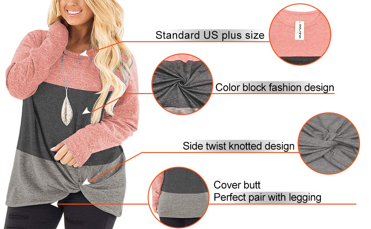 Plus Size Women's Knotted Long Sleeve T-Shirt - Loose Casual Blouse for Everyday Wear | DOLNINE