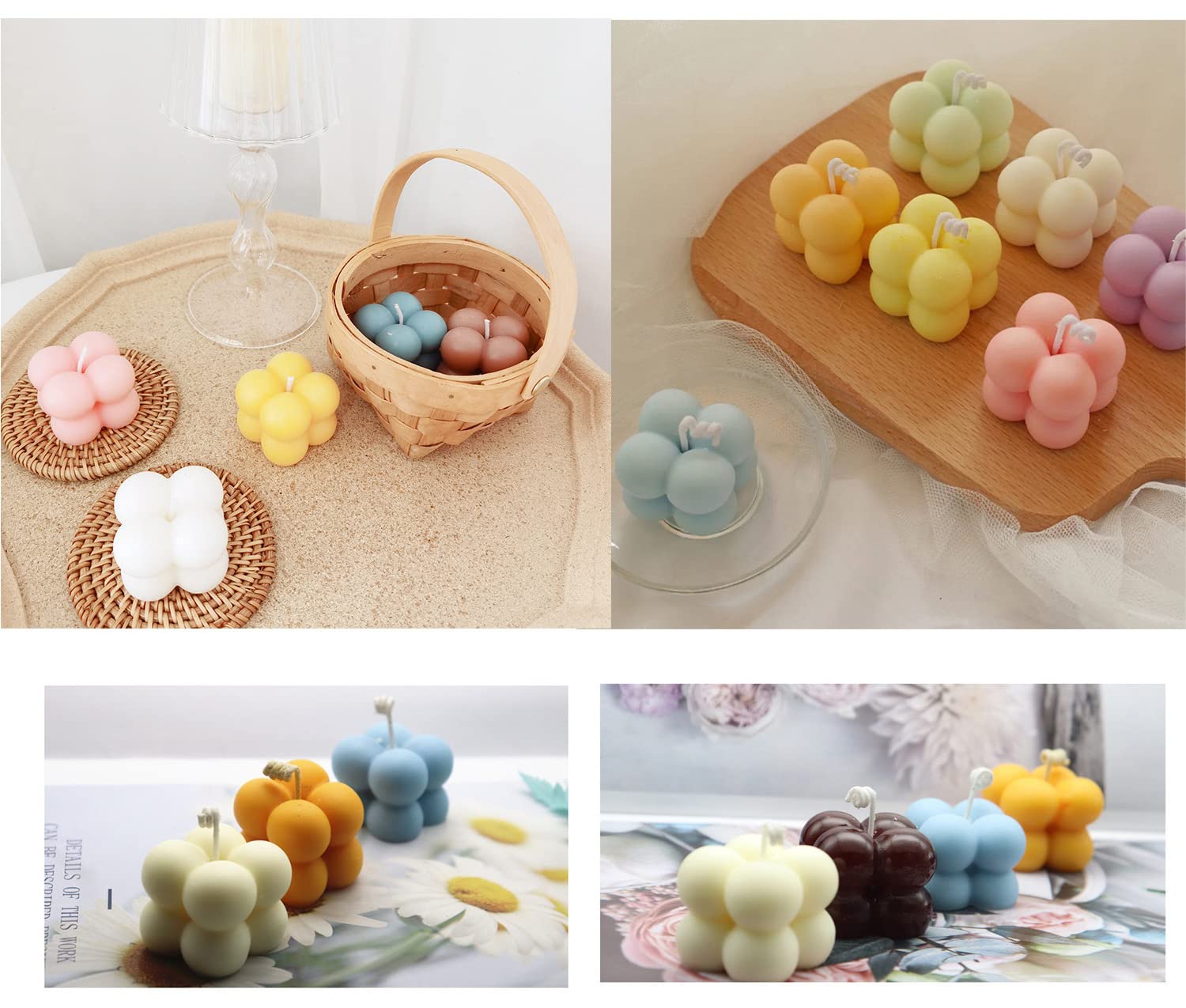 Konrisa 3D Bubble Candle Molds - 15 Cavity Silicone Cube Molds for DIY Soy Wax Candles, Baking Chocolate, Cheesecake, Mousse & Jelly Pudding | Perfect for Home Decor, Wedding Favors & DIY Craft Projects