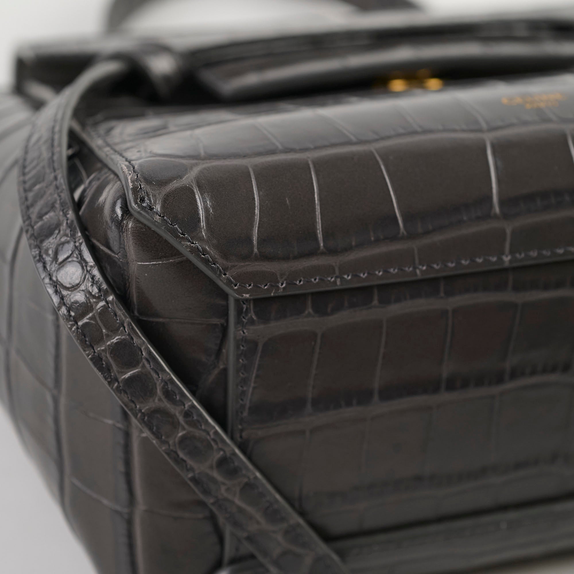 Celine Nano Belt Bag Crocodile Embossed Leather Crossbody Bag in Dark Grey | Luxury Designer Handbag for Women, Perfect for Work, Travel & Everyday Use