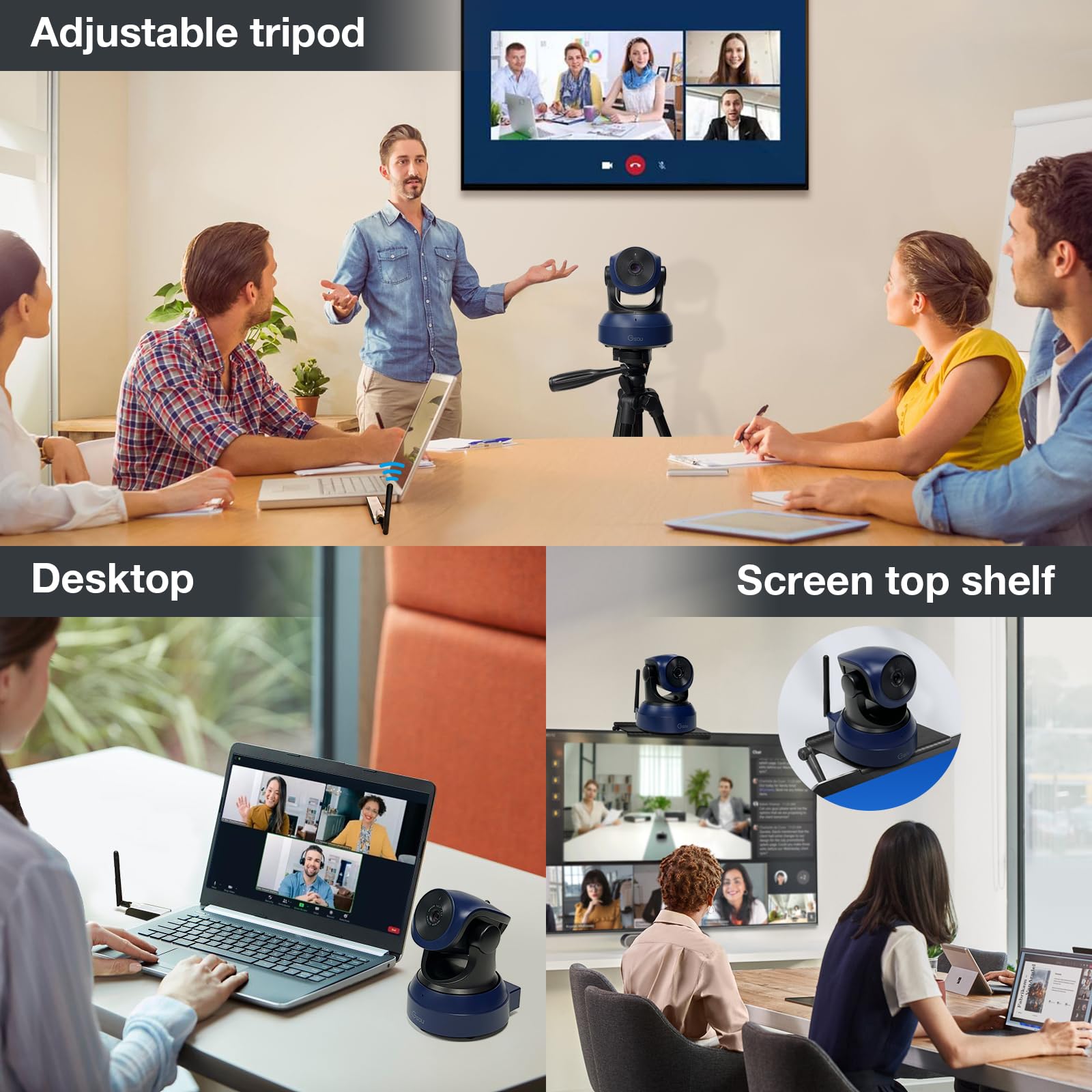 Gsou Wireless Webcam 1080P HD - Plug & Play USB Computer Camera for PC, Mac, Laptop with Adjustable Angle | Perfect for Zoom Meetings, Skype, Teams Video Calls | Includes Tripod Stand for Home Office & Remote Work