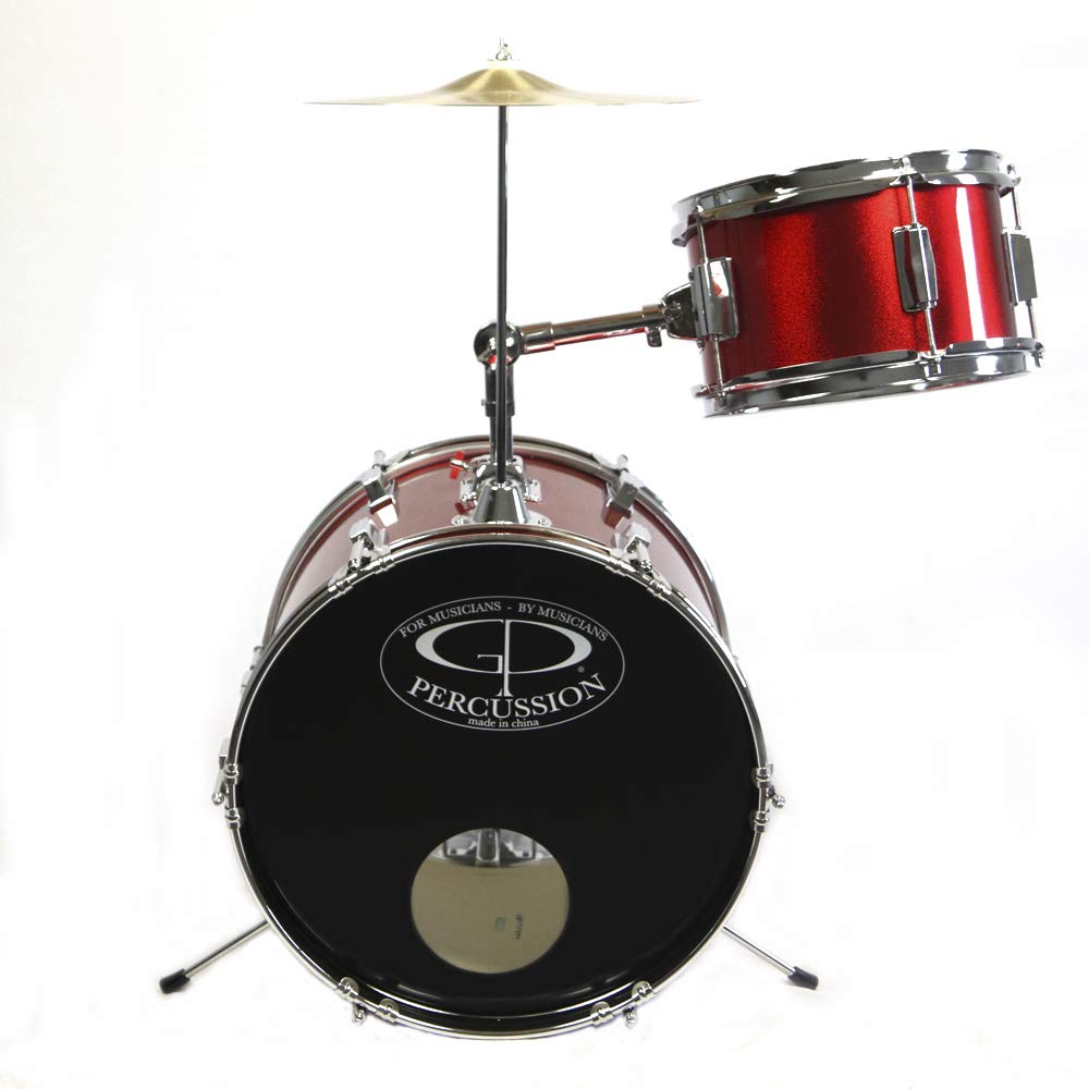 GP50RD Complete Junior Drum Set for Kids - 3-Piece Red Drum Kit with Cymbals & Stool | Perfect for Beginners, Home Practice & Music Lessons