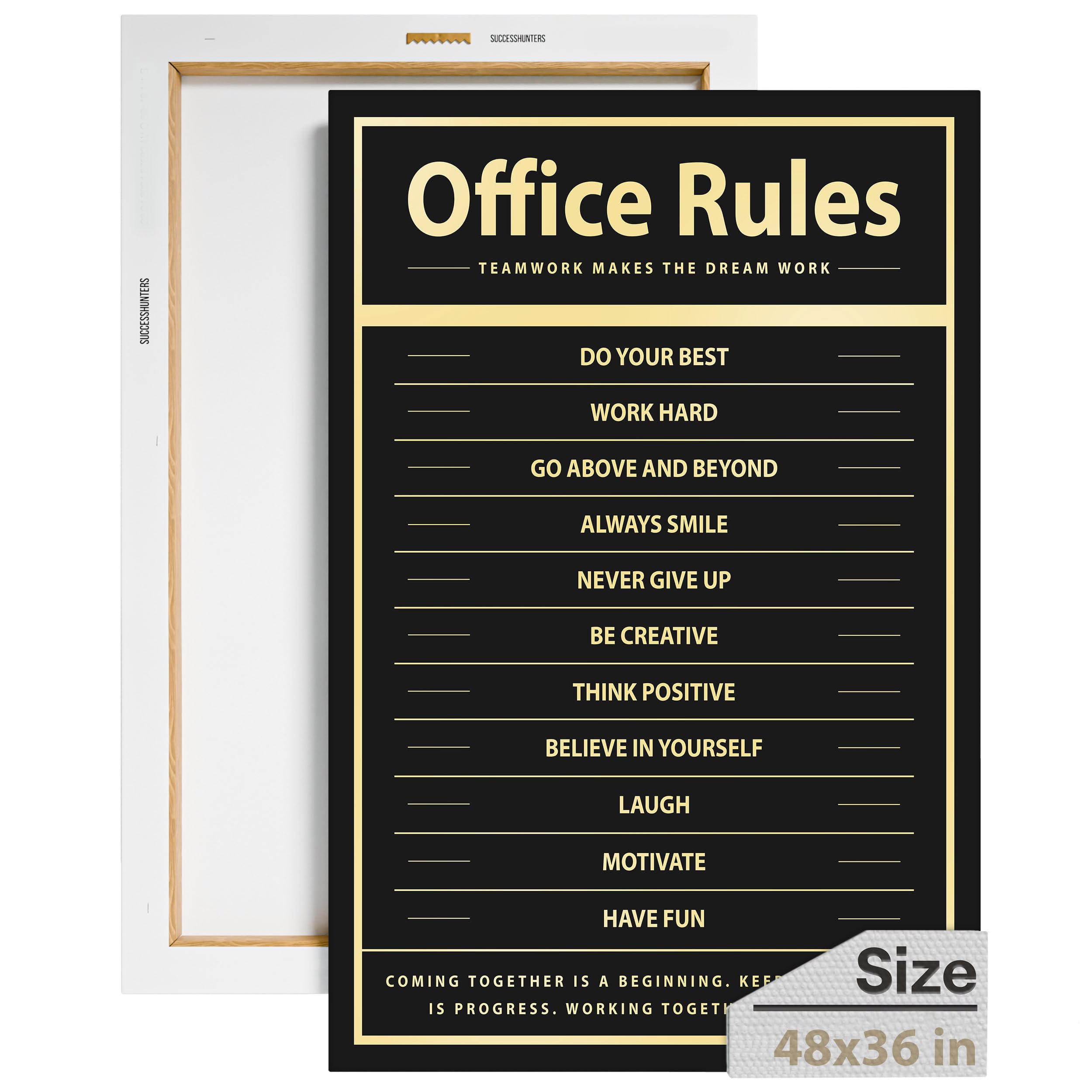 Office Rules Wall Art Canvas Print - Motivational Quote for Teamwork & Business Values - 48x36 Inch Inspirational Office Decor - Perfect for Corporate Workspaces, Conference Rooms & Home Offices