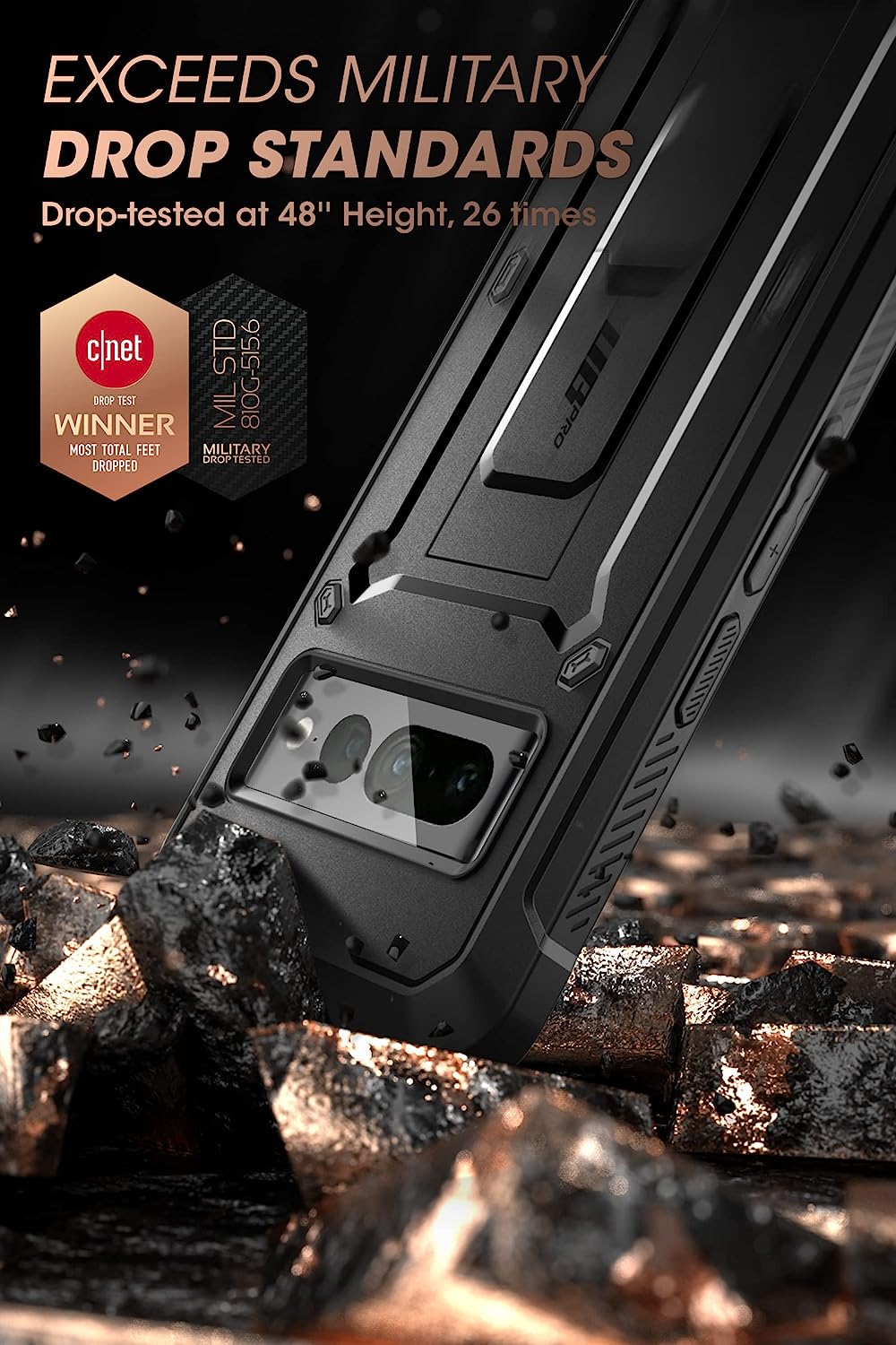 Google Pixel 7 Pro Rugged Case with Belt Clip & Kickstand - Shockproof Full Body Protection + Screen Protector - Black - Perfect for Outdoor Activities, Construction Work & Extreme Sports