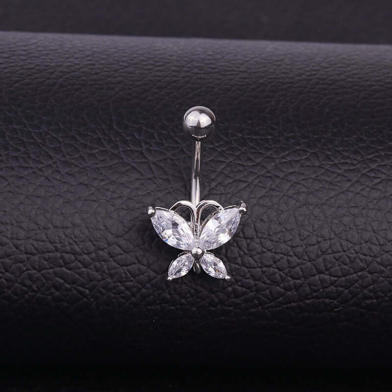 Surgical Steel Butterfly Belly Button Ring - Dangle Navel Piercing Jewelry for Women | HSBJ1709110 | Perfect for Summer Beach Wear & Belly Dance Outfits