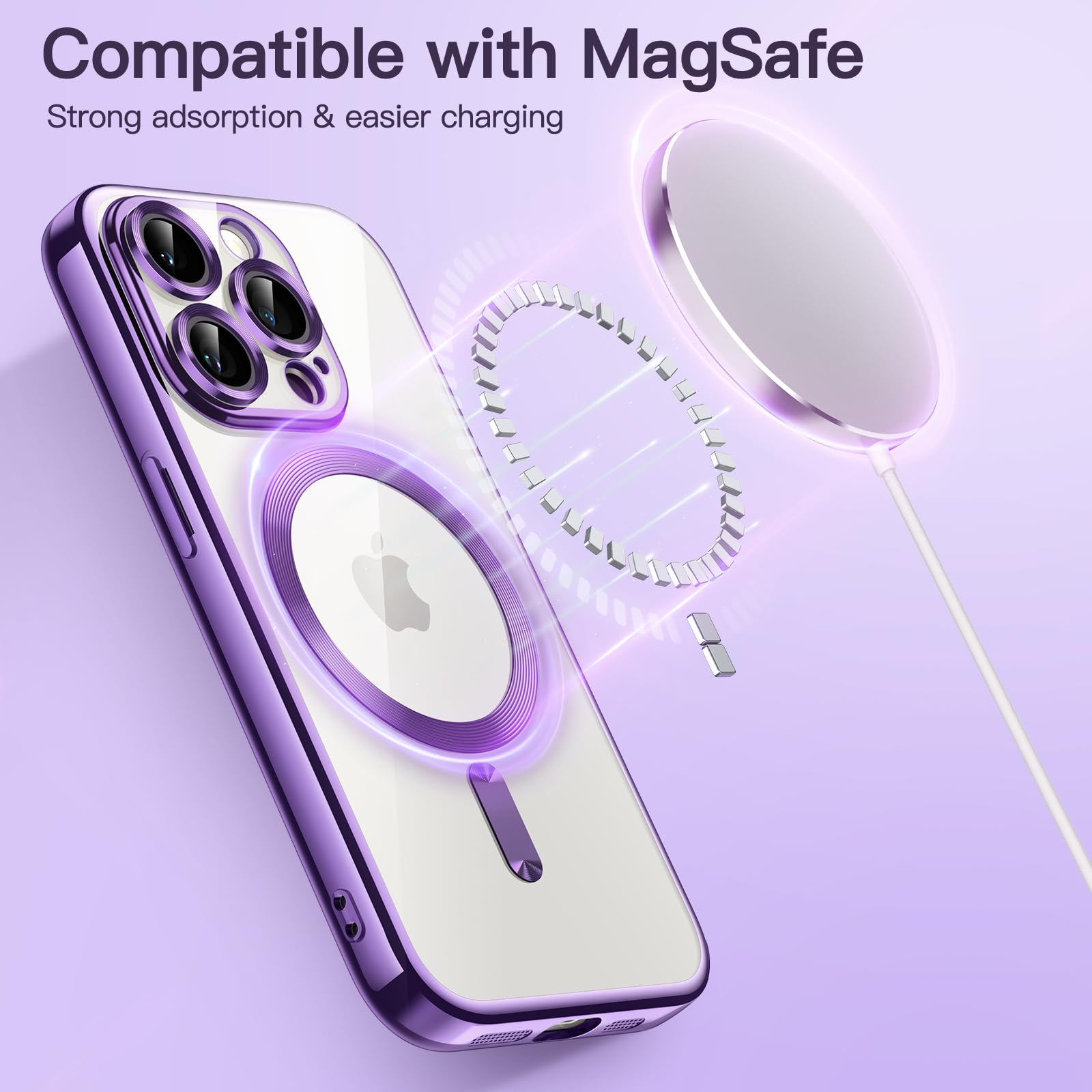 JETech Soft Clear Case for iPhone 15 Pro 6.1-Inch - Shockproof TPU Phone Cover with Full Camera Protection & MagSafe Wireless Charging Compatibility (Purple) - Perfect for Everyday Use, Travel & Outdoor Activities