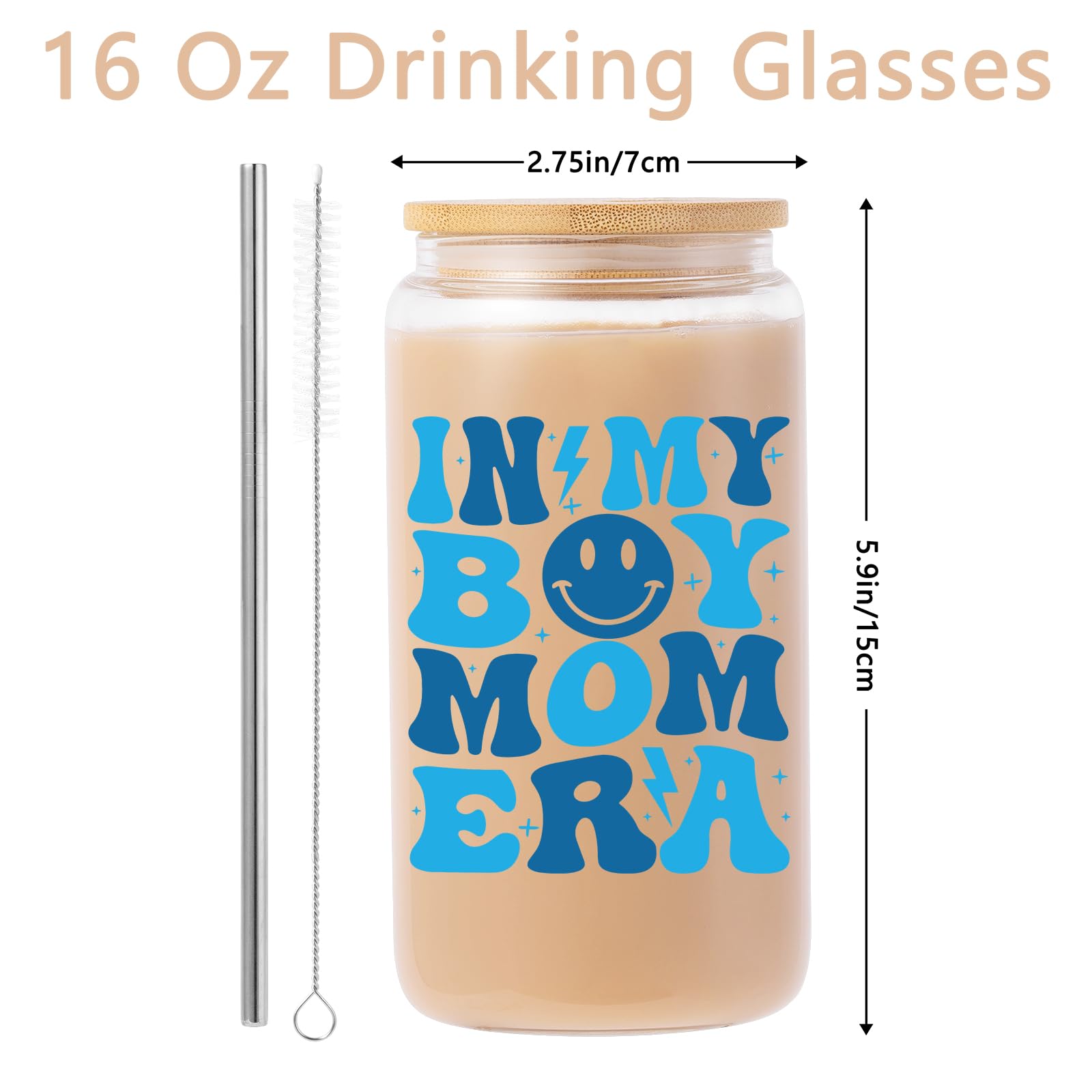16 oz Iced Coffee Cup - Perfect Boy Mom Gift for New Moms, Postpartum Care, Pregnancy & Baby Showers - Great Birthday & Christmas Present for Expecting Mothers - Ideal for Coffee Lovers & Busy Moms On-The-Go