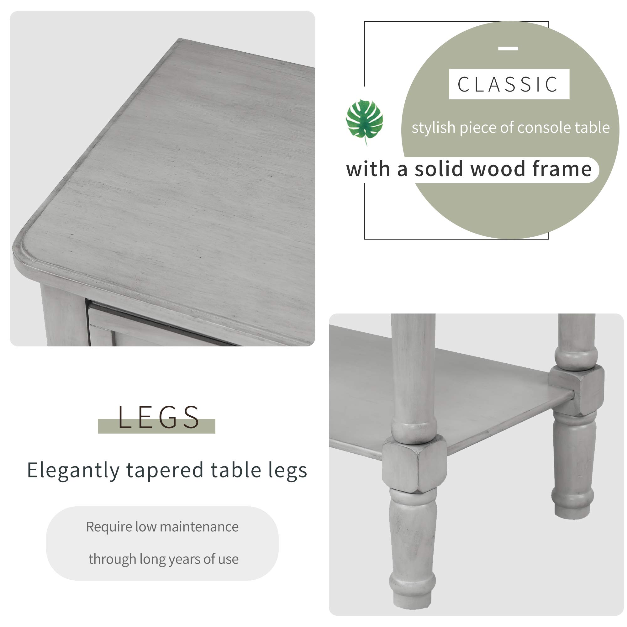 Merax Narrow Console Table - Slim Wooden Sofa Table with 3 Storage Drawers & Bottom Shelf for Living Room, Entryway, Hallway - Easy Assembly (Gray Wash) - Perfect for Small Spaces & Home Decor