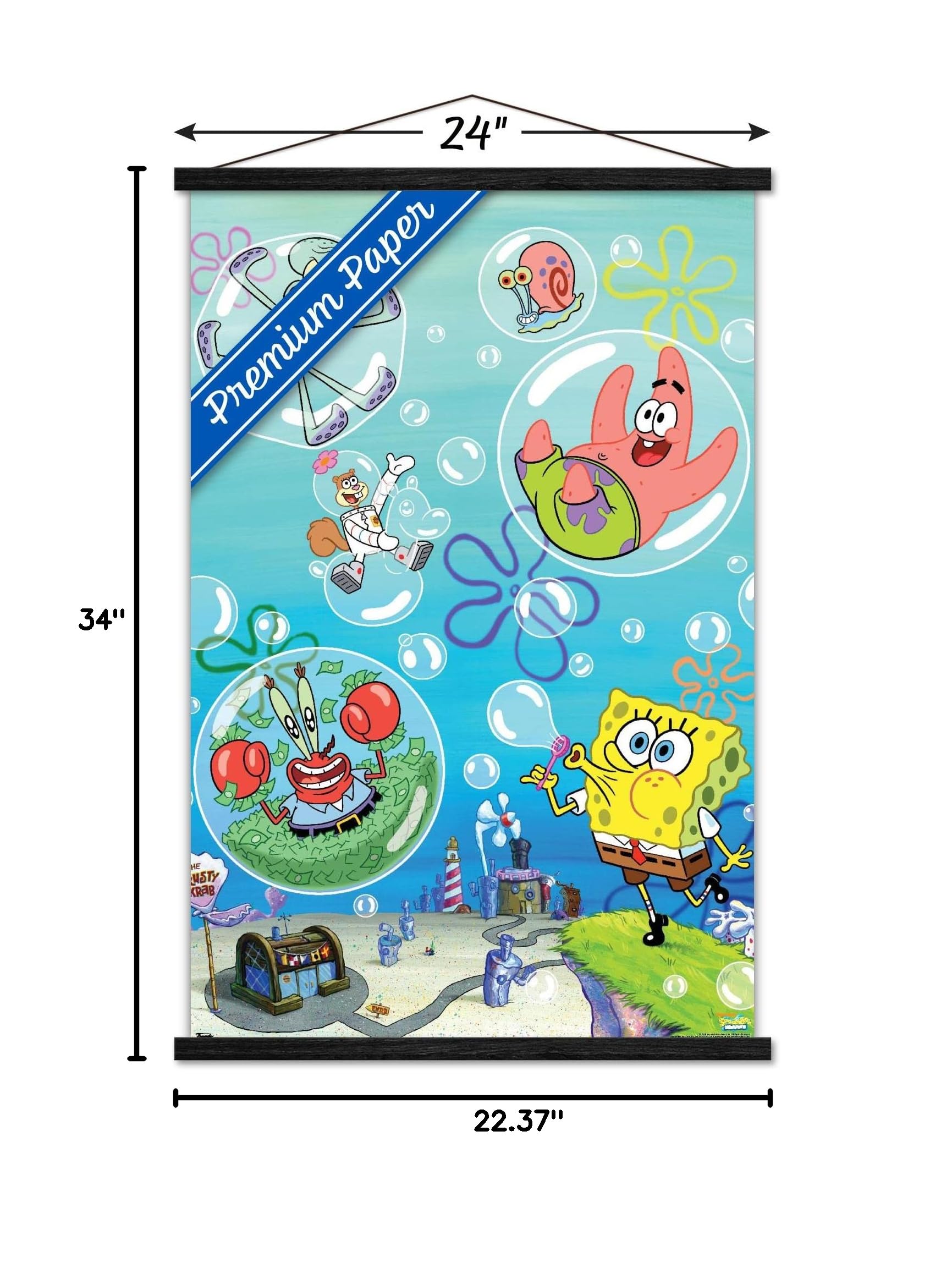 Trends International Nickelodeon SpongeBob SquarePants Bubbles Wall Poster - 22.37x34 Inch Premium Print with Black Hanger Bundle | Kids Room Decor, Cartoon Themed Bedroom, Playroom Wall Art