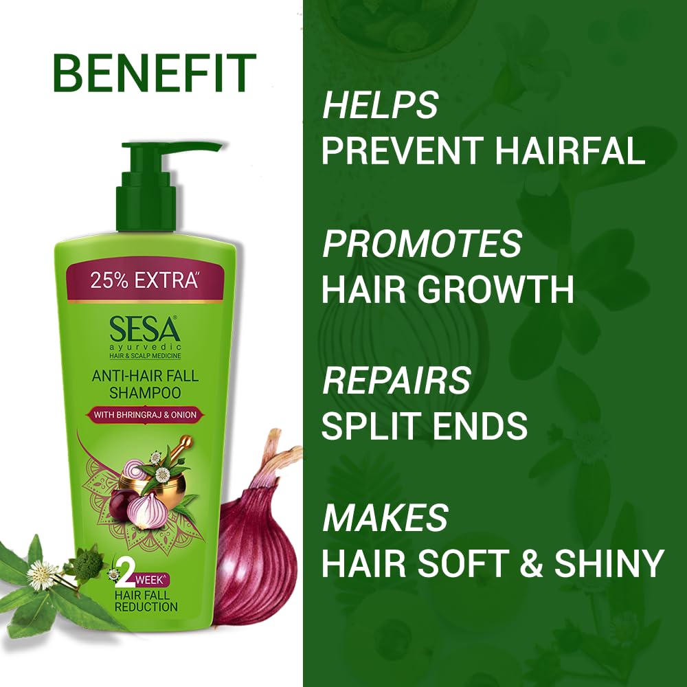 SESA Ayurvedic Anti Hairfall Shampoo for Dry & Frizzy Hair - 500ml | Reduces Hair Loss with 6 Natural Herbs | Paraben & Sulfate Free | Ideal for Daily Hair Care & Scalp Nourishment
