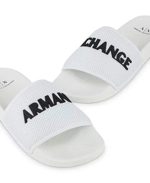 ARMANI EXCHANGE Men's Logo Mesh Slide Sandals - Comfortable Summer Casual Footwear for Beach, Pool & Lounge Wear