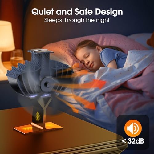 Upgraded Heat Powered Wood Stove Fan with Dual Power Generation Chip - Efficient Large Eco Fan for Gas, Pellet & Wood Burning Stoves - Perfect for Home Heating & Energy Savings