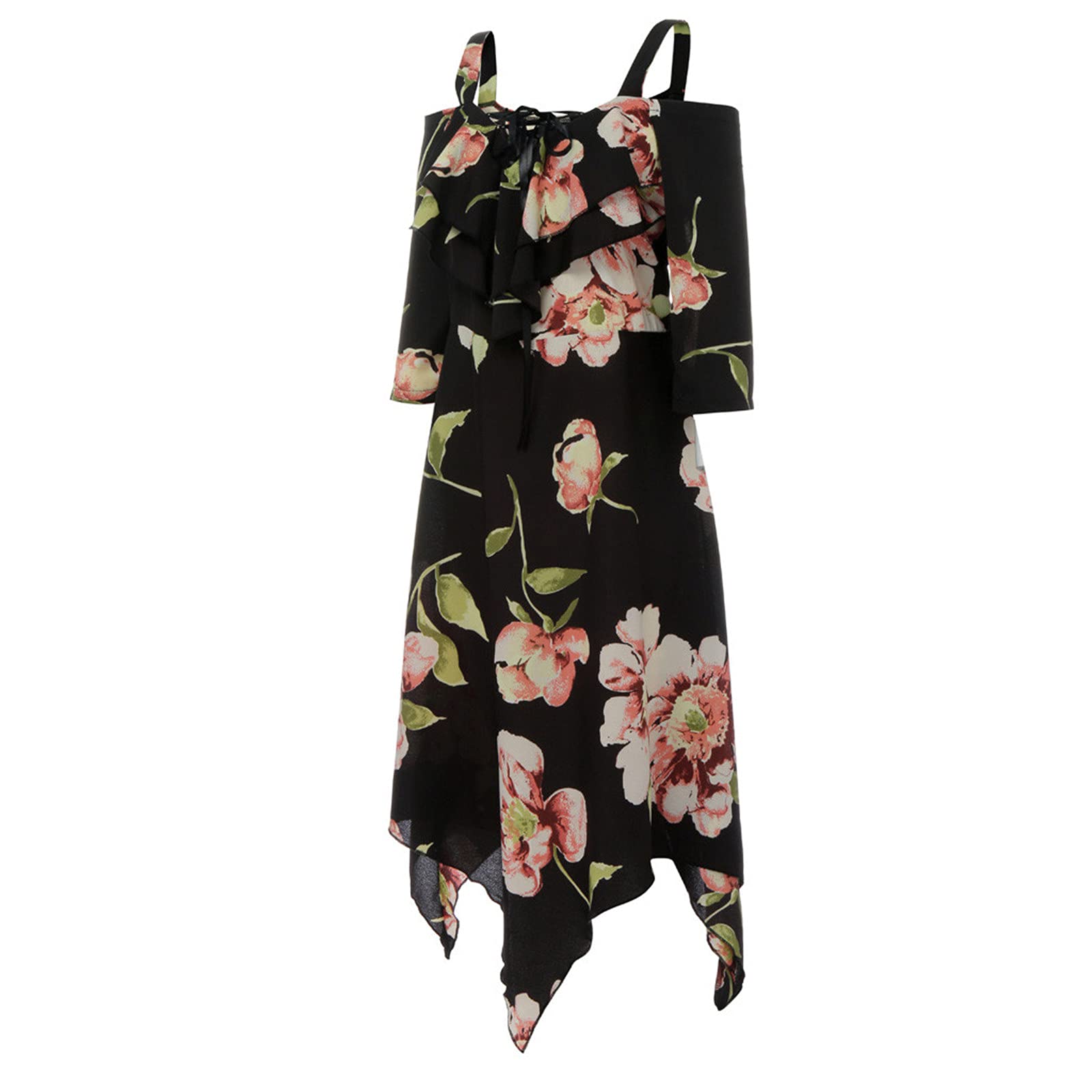 Plus Size Floral Print Boho Dress for Women - Elegant Strap Sleeveless Off Shoulder Midi Dress with Asymmetric Hem | Perfect for Beach Vacations, Summer Parties & Boho Chic Outfits