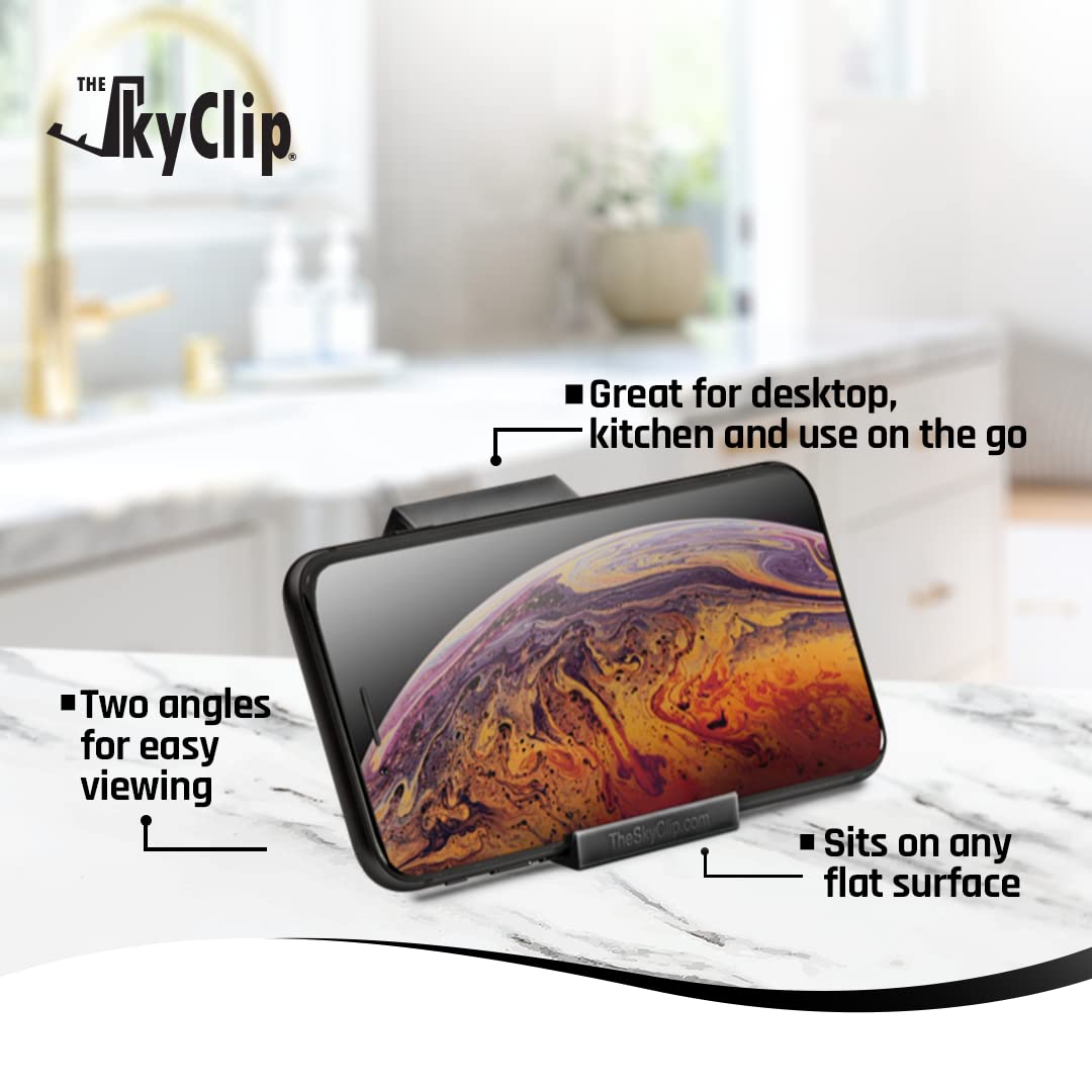 SkyClip Airplane Phone Holder - Adjustable Back of Seat Tray Table Clip & Durable Stand for iPhone, Android, Tablets - Perfect for Inflight Entertainment, Reading & Work (Black, 2-Pack) - Travel Essential for Long Flights & Commuting