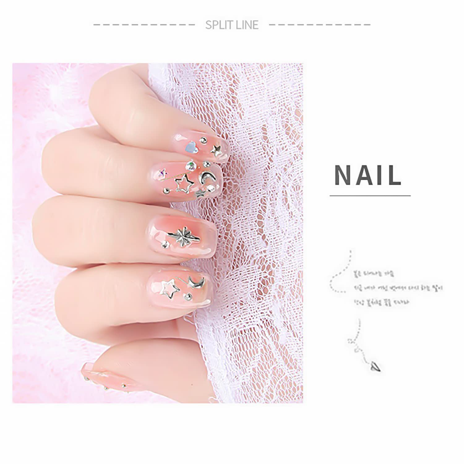 DANNEASY 3D Nail Charms - Silver Metal Nail Art Studs & Jewelry for Acrylic Nails, DIY Nail Decoration Kit (6 Boxes) - Perfect for Manicures, Nail Art Designs & Craft Projects