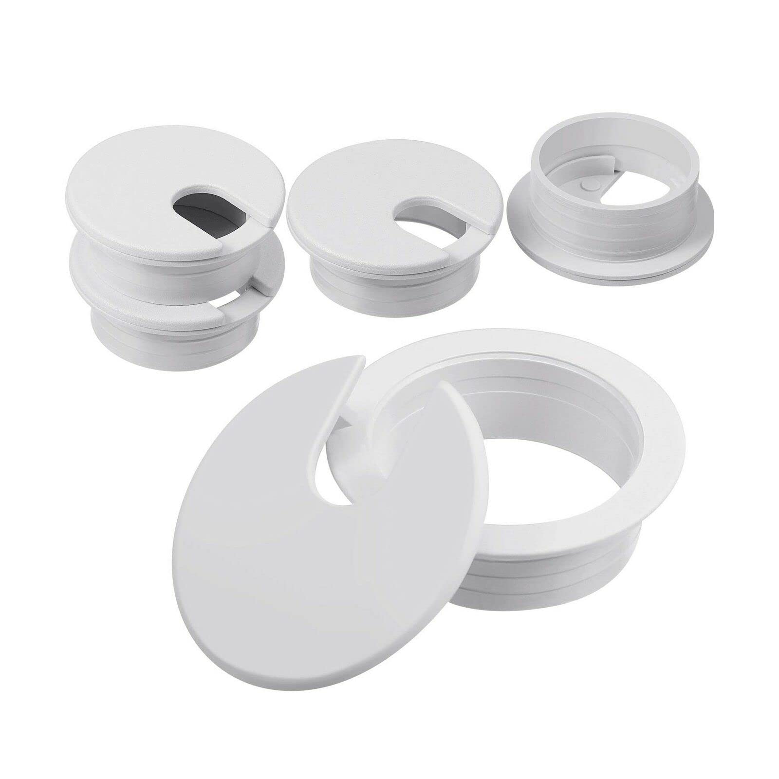 1 Set of 4 Plastic Desk Grommet Cable Hole Covers - White/Black Computer Desk Cable Management Organizer for Office & Home Workspace