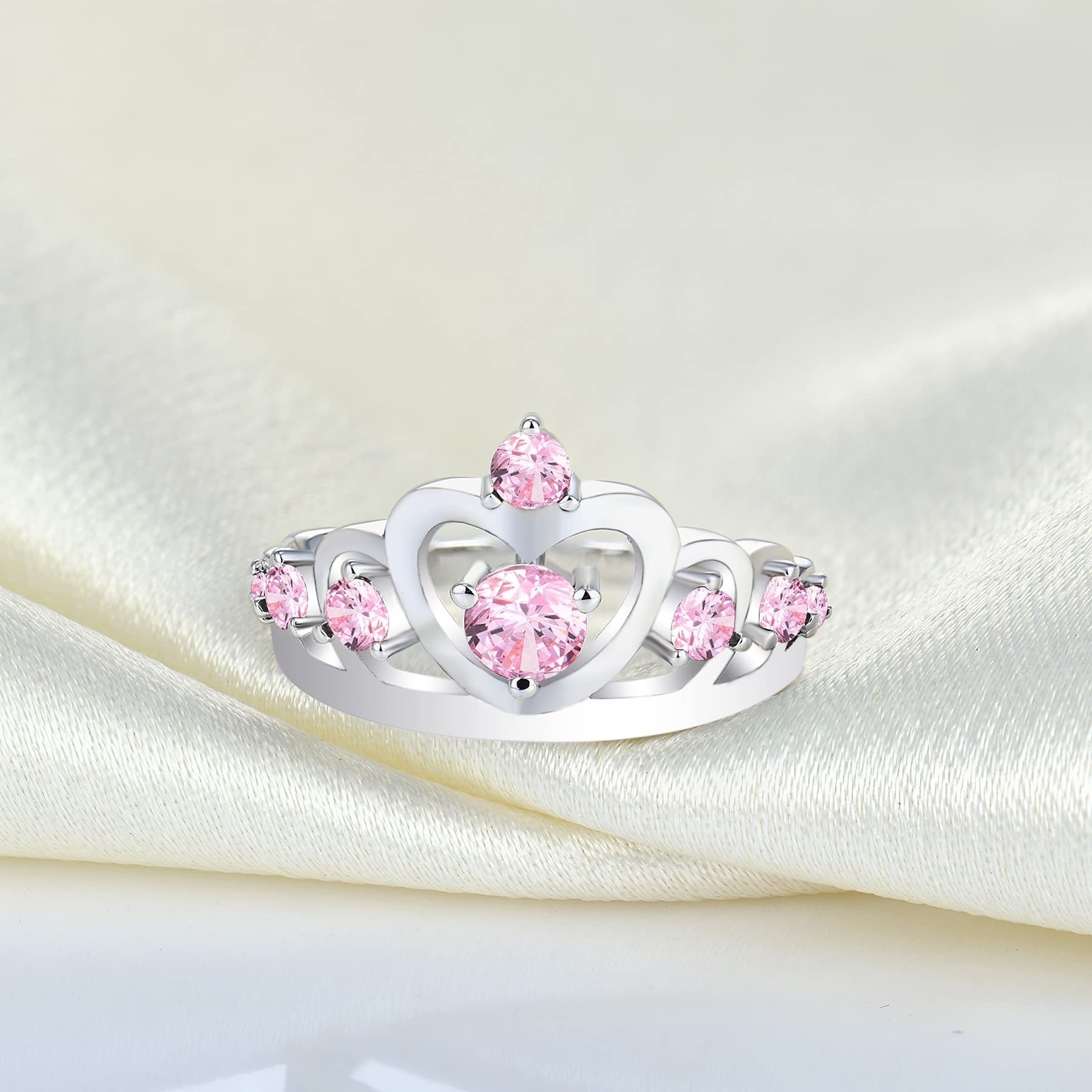 YL 925 Sterling Silver Heart Crown Engagement Rings for Women - Queen Birthstone Anniversary Jewelry for Wedding, Proposal & Special Occasions
