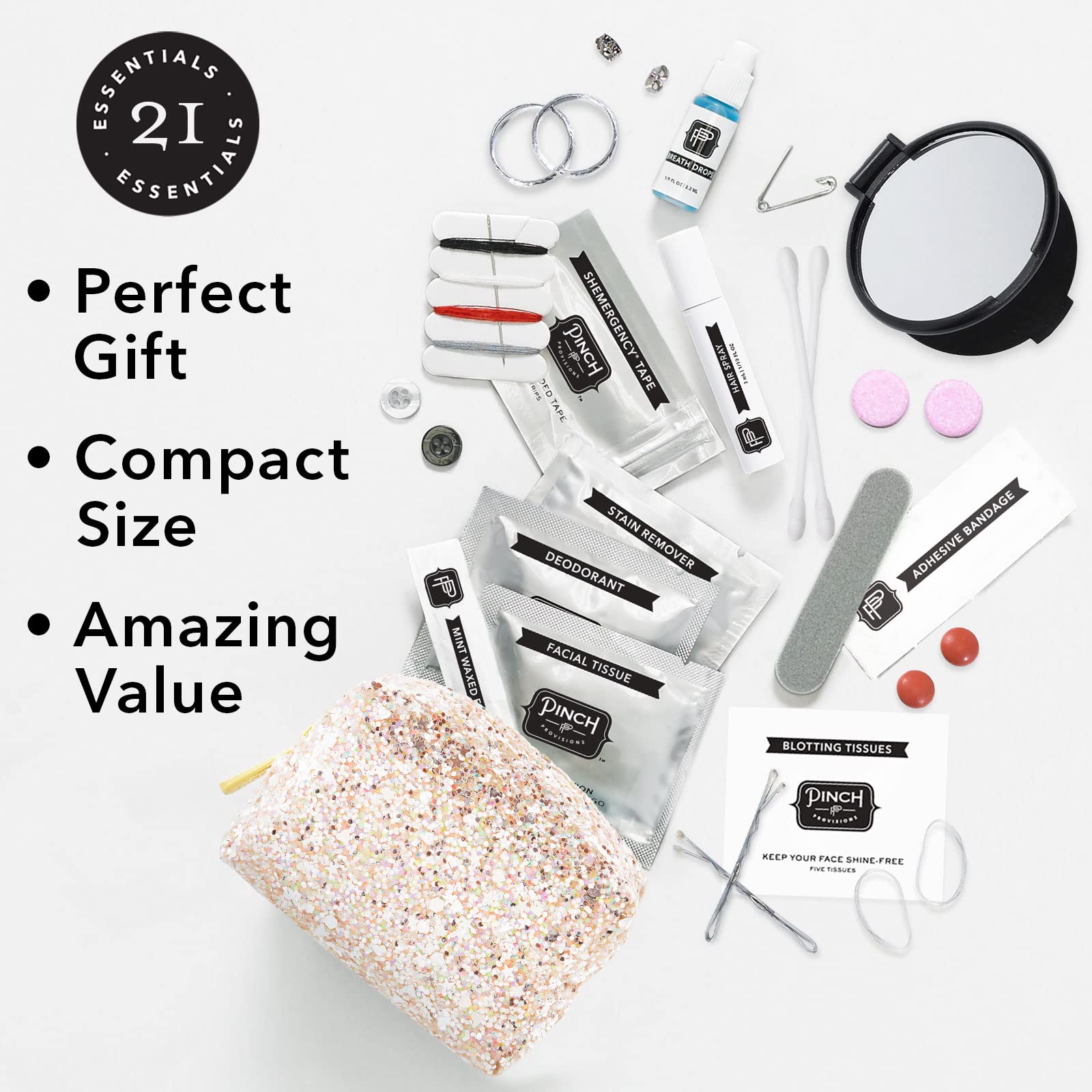 Pinch Provisions Minimergency Kit for Bridesmaids - 21 Essential Wedding Emergency Items | Perfect Bridal Shower Gift & Bridesmaid Proposal Present | Great for Last-Minute Wedding Day Fixes & Travel