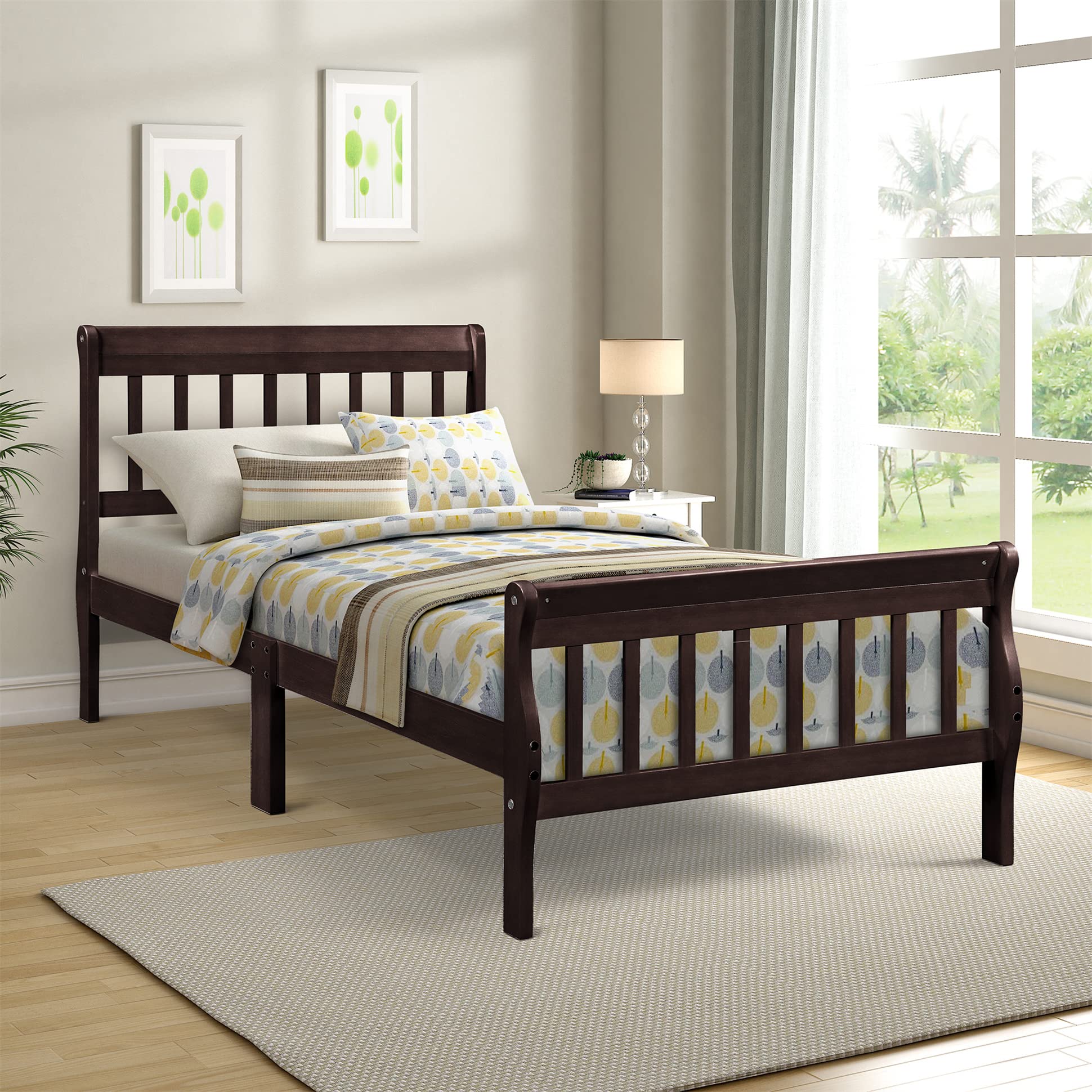 Harper & Bright Designs Twin Bed Frame - Solid Wood Platform Bed with Headboard & Footboard, Wood Slat Support, No Box Spring Needed - Perfect for Kids, Teens & Guest Rooms (Twin, Espresso)