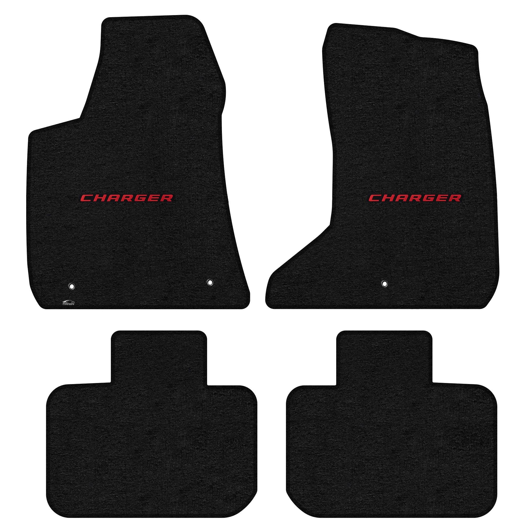 Lloyd Mats Dodge Charger AWD 4-Piece Ebony Velourtex Floor Mats with Red Charger Logo - Custom Fit for 2011 & Newer Models | Premium Car Interior Accessories for Comfort & Style
