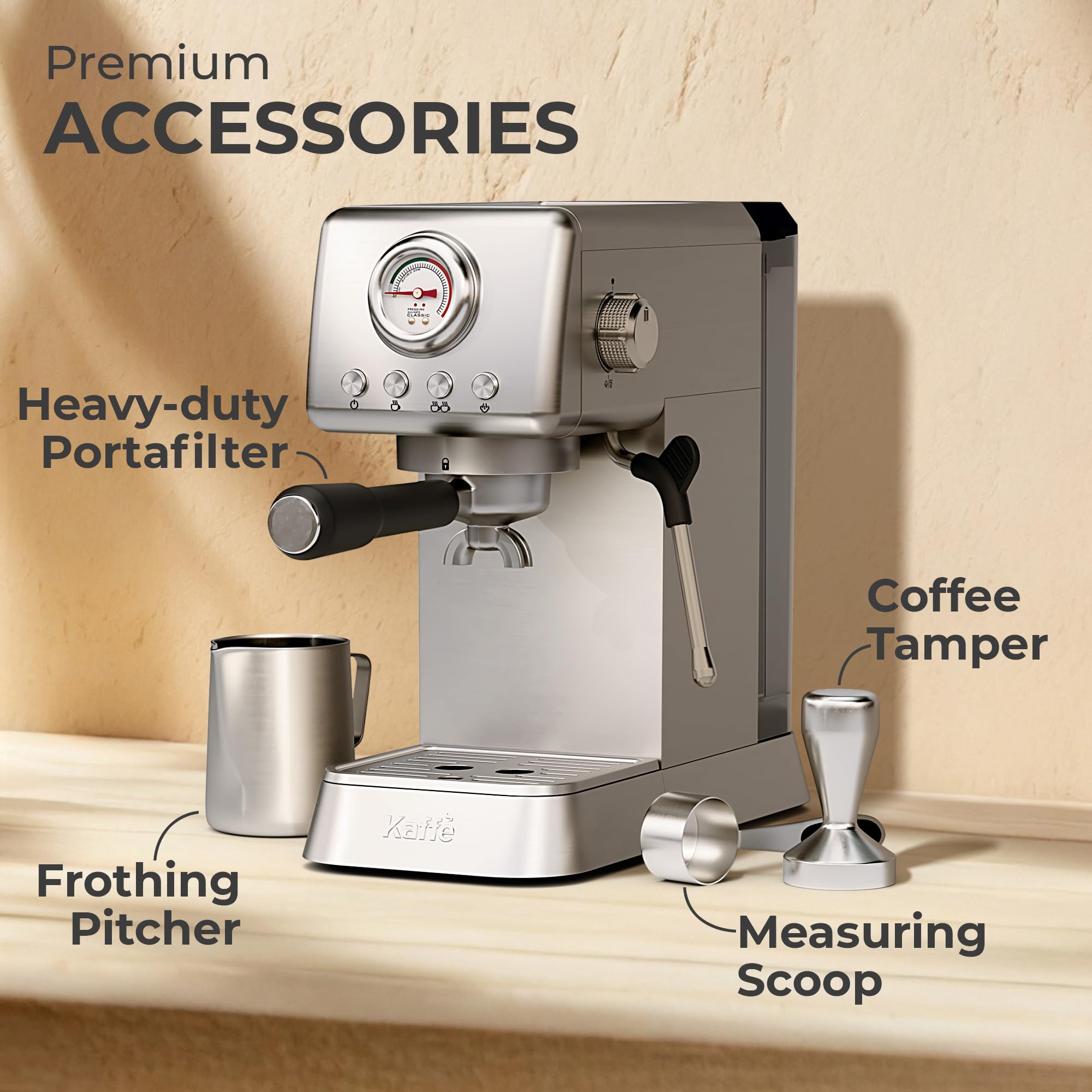 20 Bar Espresso Machine with Milk Frother - Stainless Steel Coffee Maker with Fast Heating Thermo Block & Detachable Water Tank - Perfect for Home Baristas & Coffee Lovers - Ideal for Espresso, Cappuccino & Latte Making