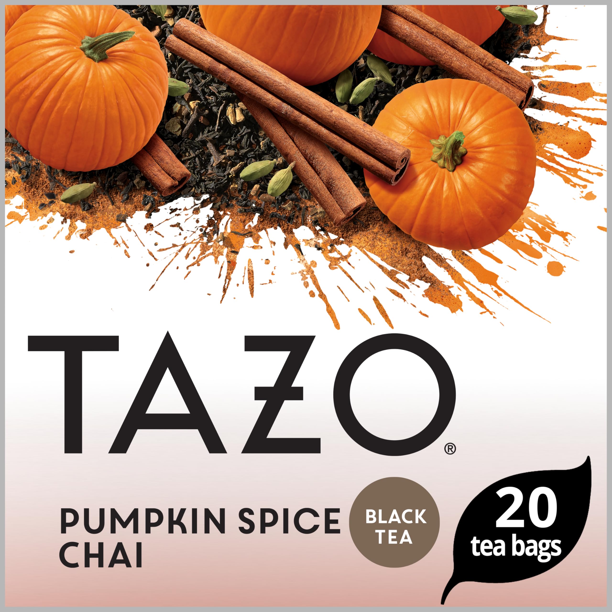 TAZO Pumpkin Spice Chai Black Tea Bags - 20 Count, Moderately Caffeinated Fall Tea Blend | Perfect for Autumn Mornings, Cozy Evenings & Holiday Gatherings