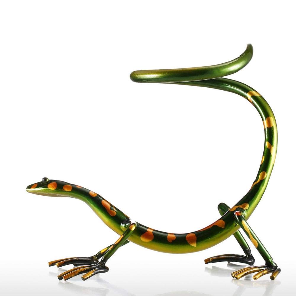 Creative Metal Green Lizard Wine Rack Sculpture - Unique Animal Shape Home Decor Statue for Desktop, Bookshelf, Living Room & Office | Perfect Gift Idea for Wine Lovers & Reptile Enthusiasts