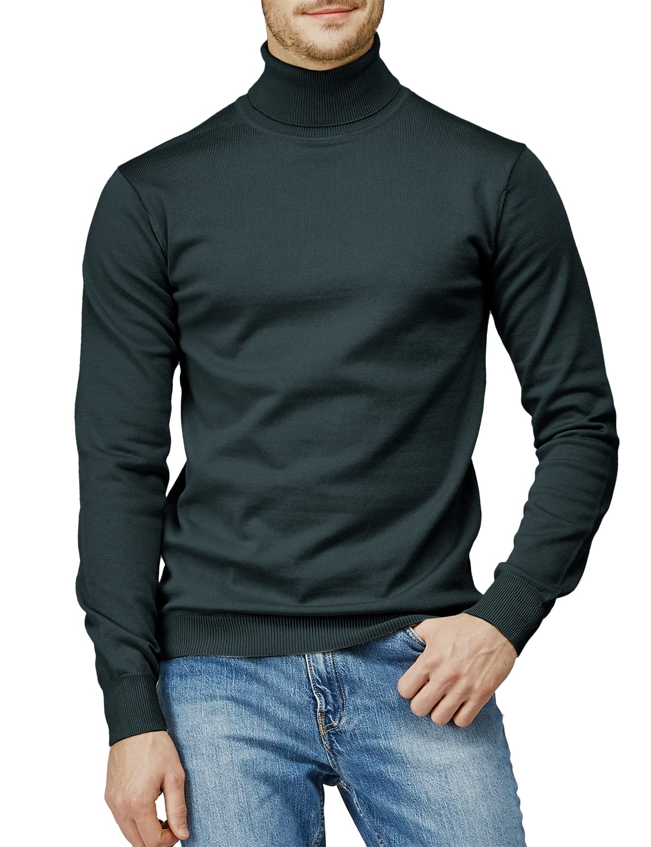 Men's Slim Fit Turtleneck Pullover Sweater - Warm Knitted Thermal Top for Winter - Casual Office Wear & Cold Weather Layering
