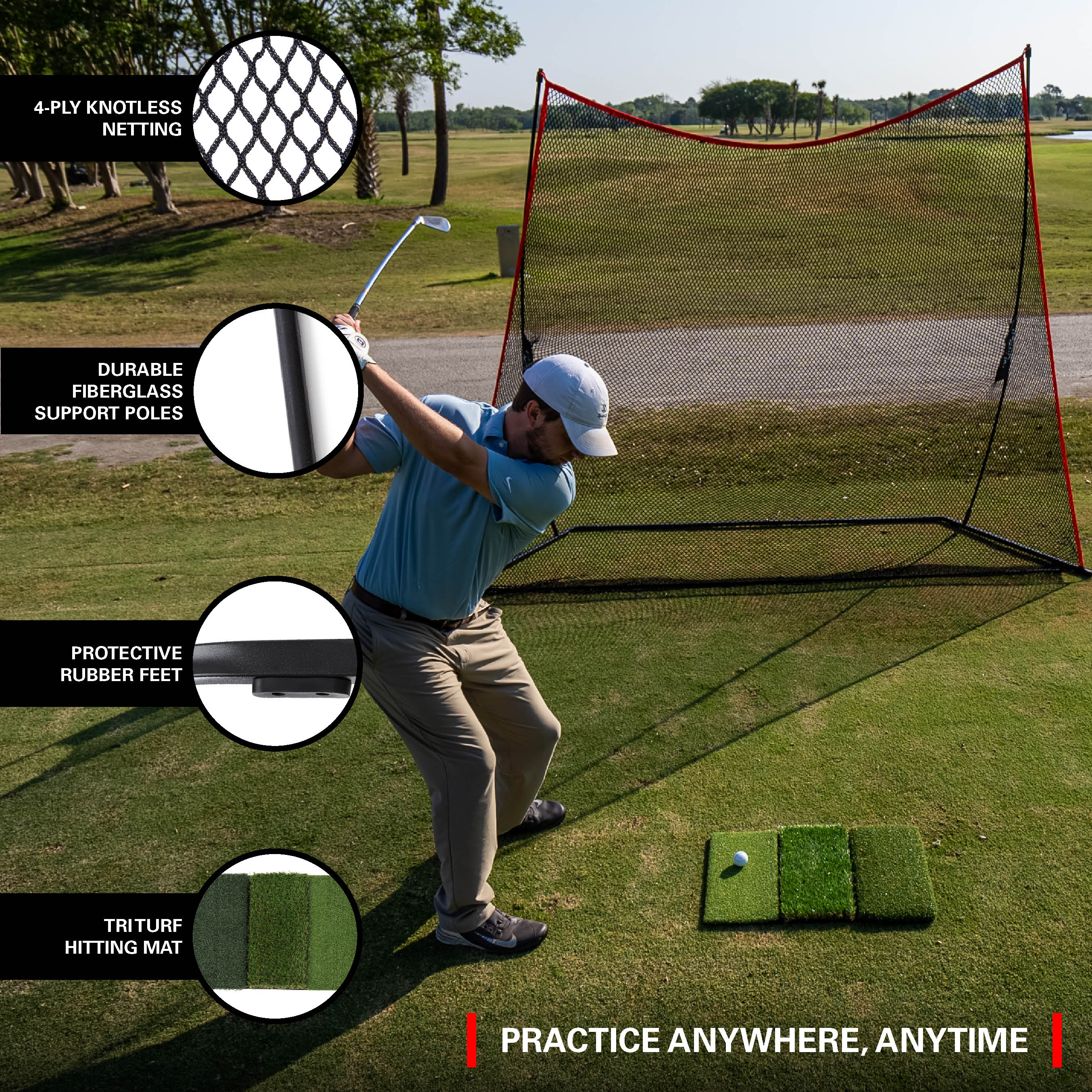 Premium Haack Golf Practice Net with Tri-Turf Mat - Perfect for Indoor & Outdoor Driving Range, Backyard Training, and Golf Swing Improvement