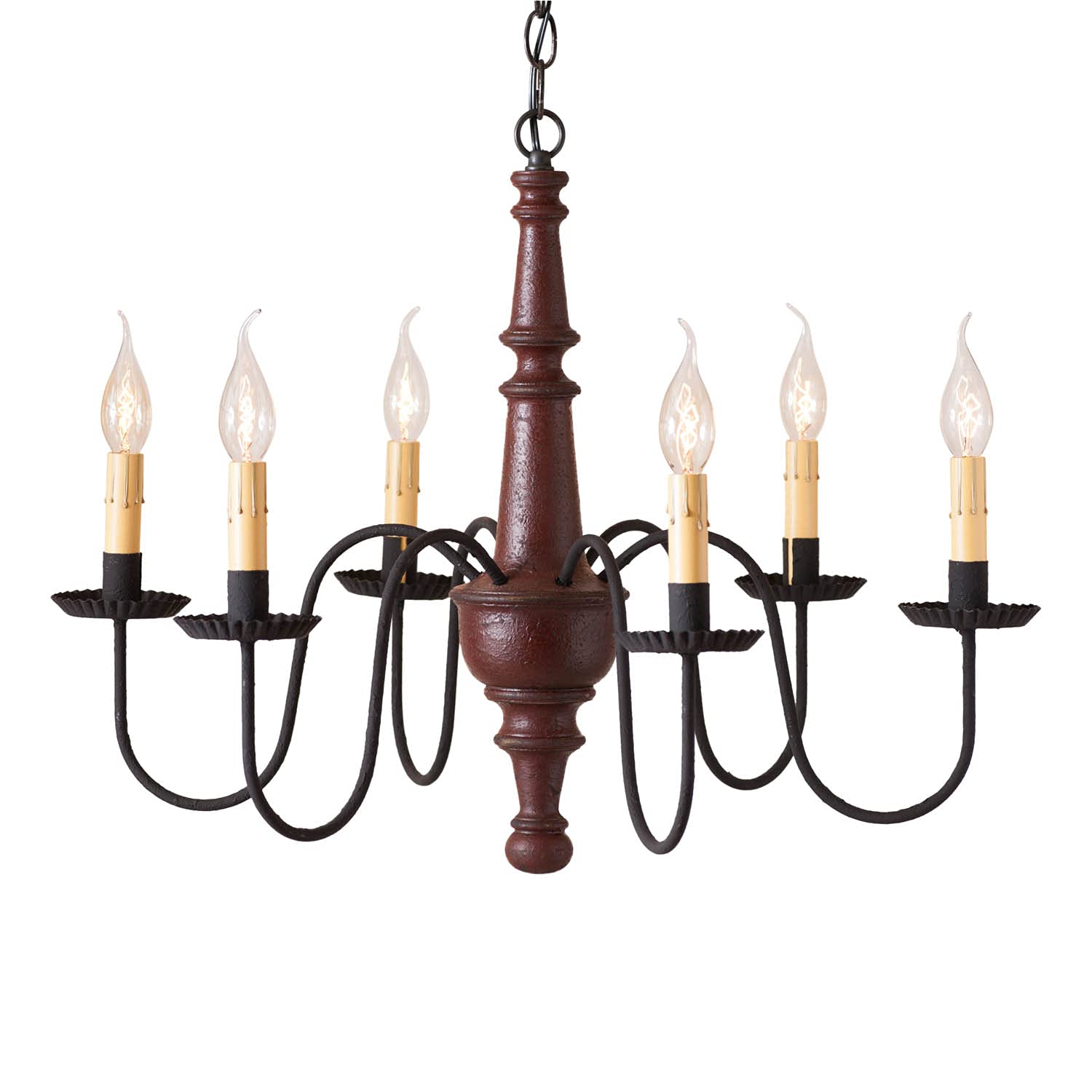 Vintage Harrison Chandelier in Plantation Red - Country Tinware Ceiling Light Fixture for Farmhouse, Cottage & Rustic Home Decor