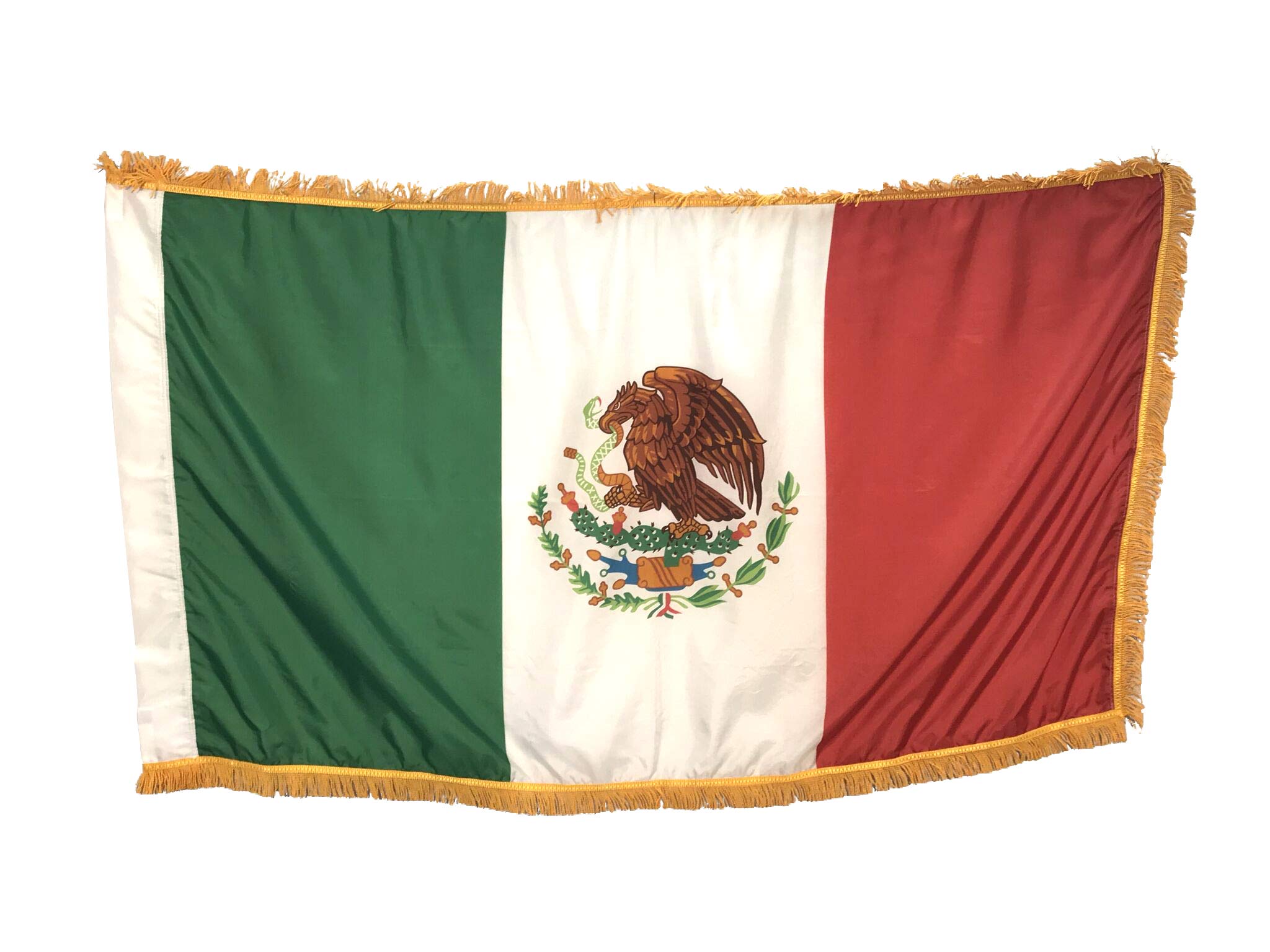 3x5' Mexico Indoor Flag with Pole Hem & Gold Fringe - Premium USA-Made Decorative Flag for Home, Office & Events