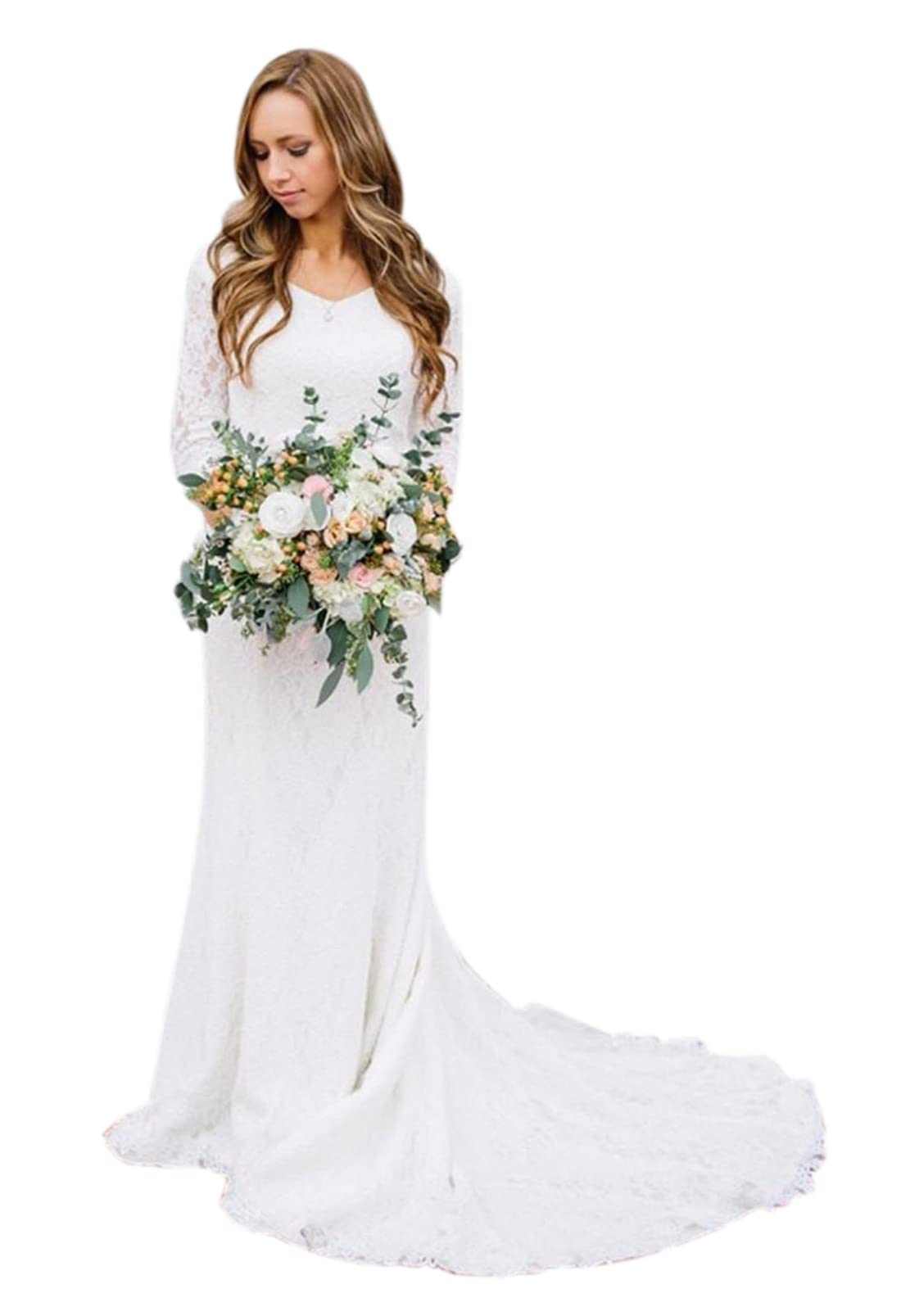 2025 Country Style Lace Wedding Dress with Sleeves – Elegant Bridal Gown for Women | Perfect for Outdoor, Rustic, and Vintage-Themed Weddings