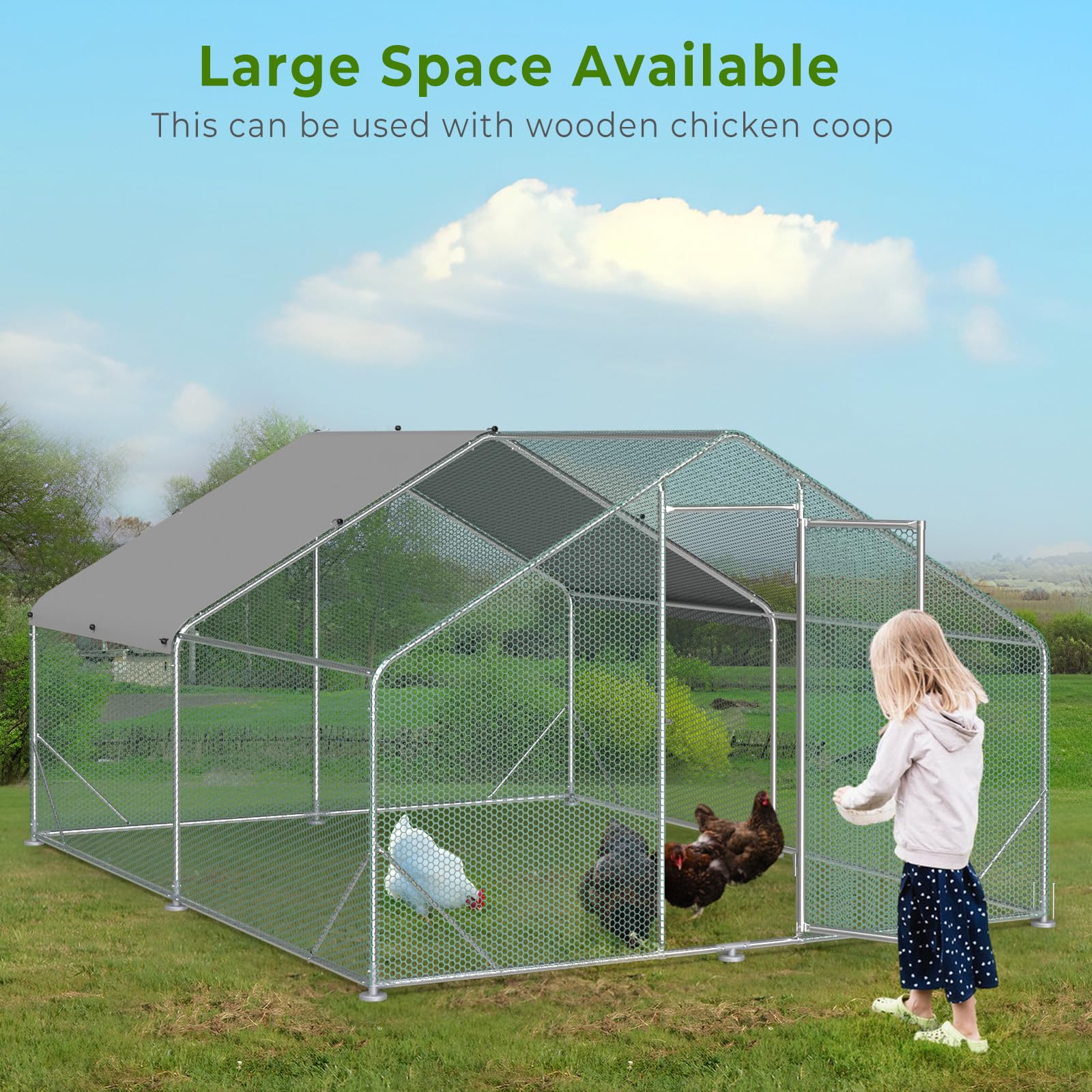 10x13FT Large Metal Chicken Run Coop - Walk-in Poultry Cage House for Backyard with Waterproof Cover | Durable Outdoor Chicken Pen for Farm, Garden & Homestead Use | Perfect for Raising Chickens, Ducks & Small Animals