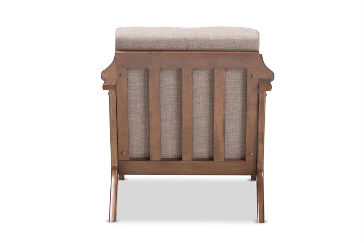Baxton Studio Bianca Mid-Century Modern Walnut Wood Light Grey Fabric Tufted Lounge Chair - Stylish Accent Chair for Living Room, Office & Reading Nook - Comfortable Upholstered Armchair with Wooden Legs